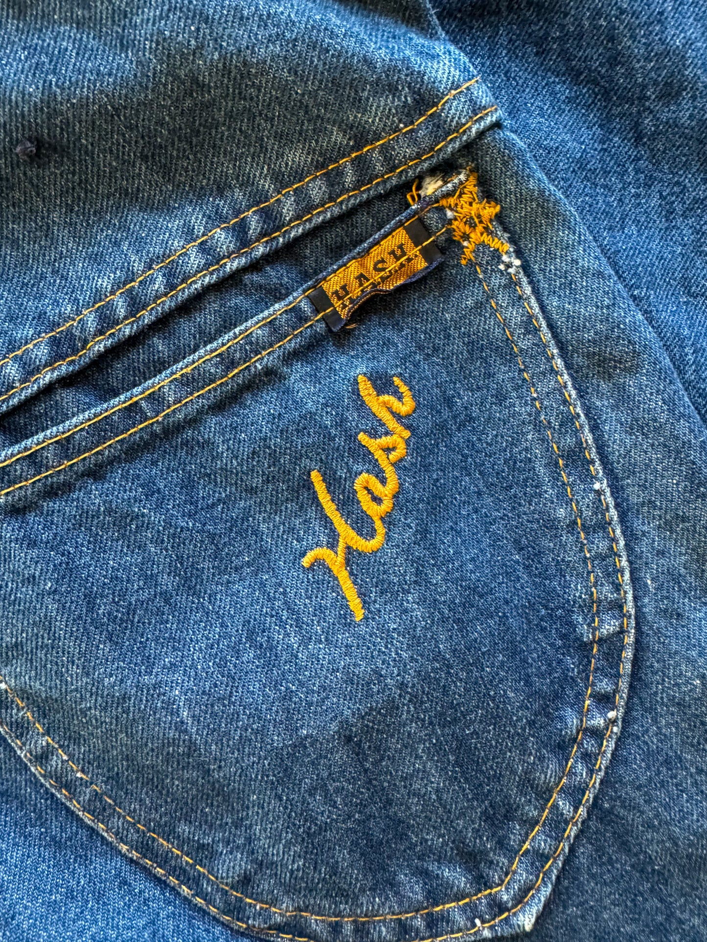 VINTAGE 1970S HASH COTTON DENIM WIDE LEG DUNGAREES OVERALLS M
