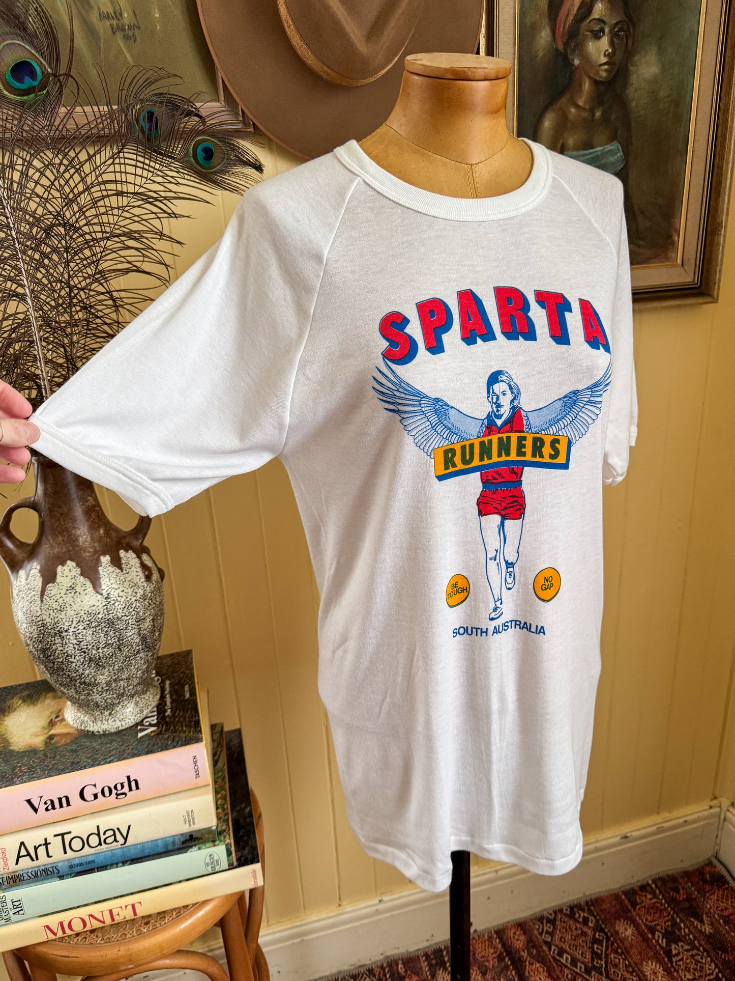 VINTAGE 1980S BONDS SPARTA RUNNERS SINGLE STITCH RINGER T-SHIRT XL