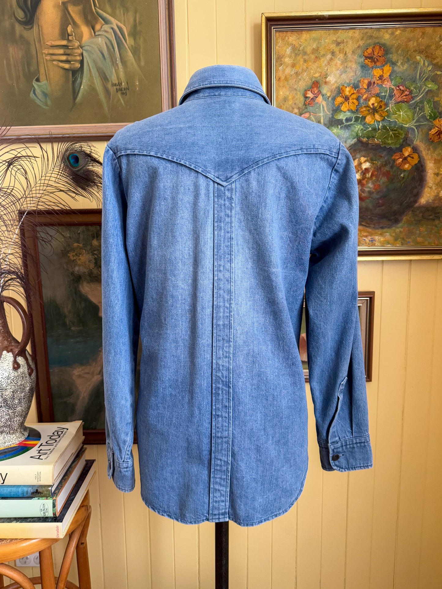 VINTAGE 1970S AMCO COTTON DENIM PATCH POCKET SHIRT JACKET M