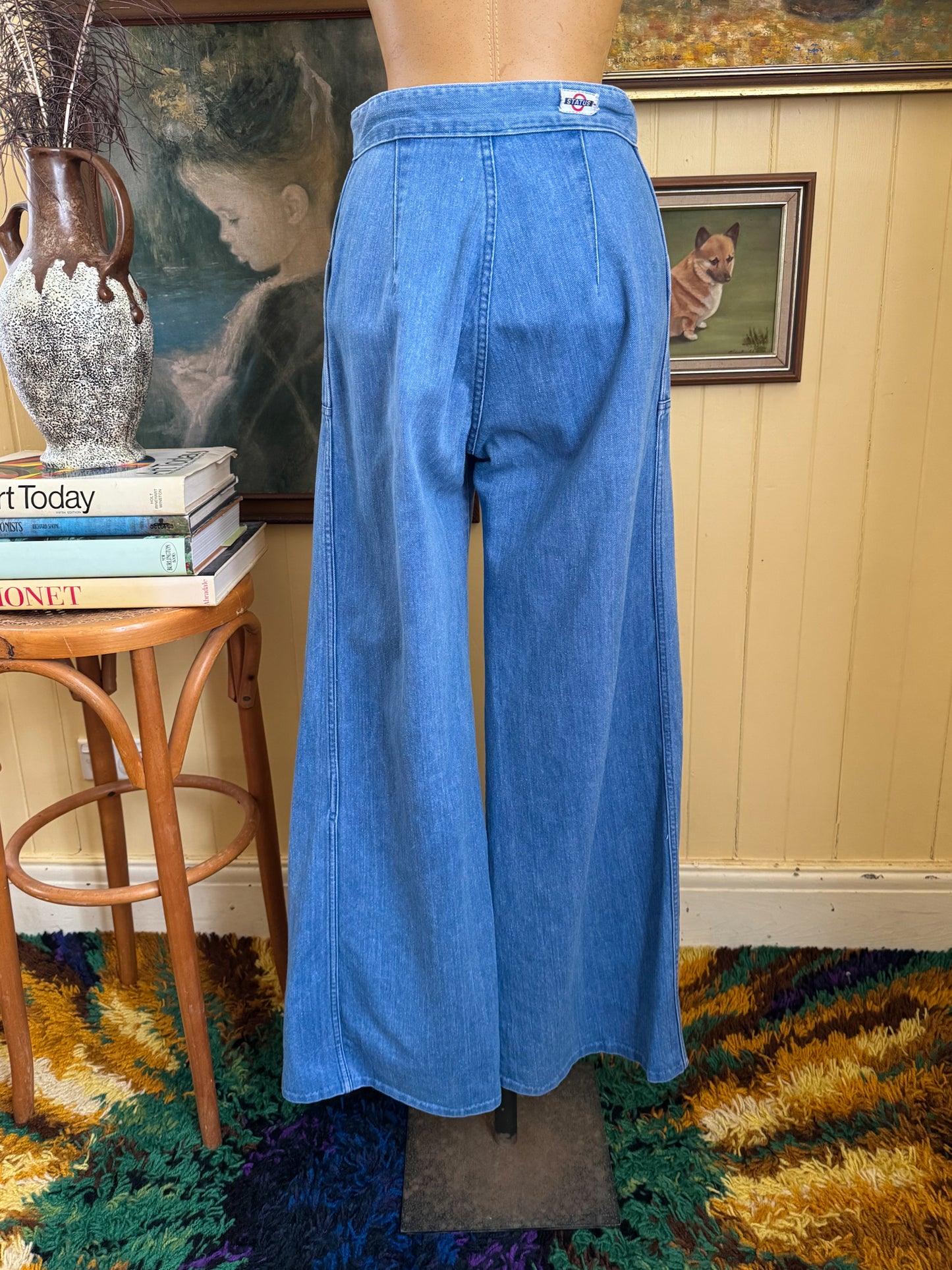 VINTAGE 1970S STATUS WIDE LEG HIGH WAIST DENIM JEANS S/M