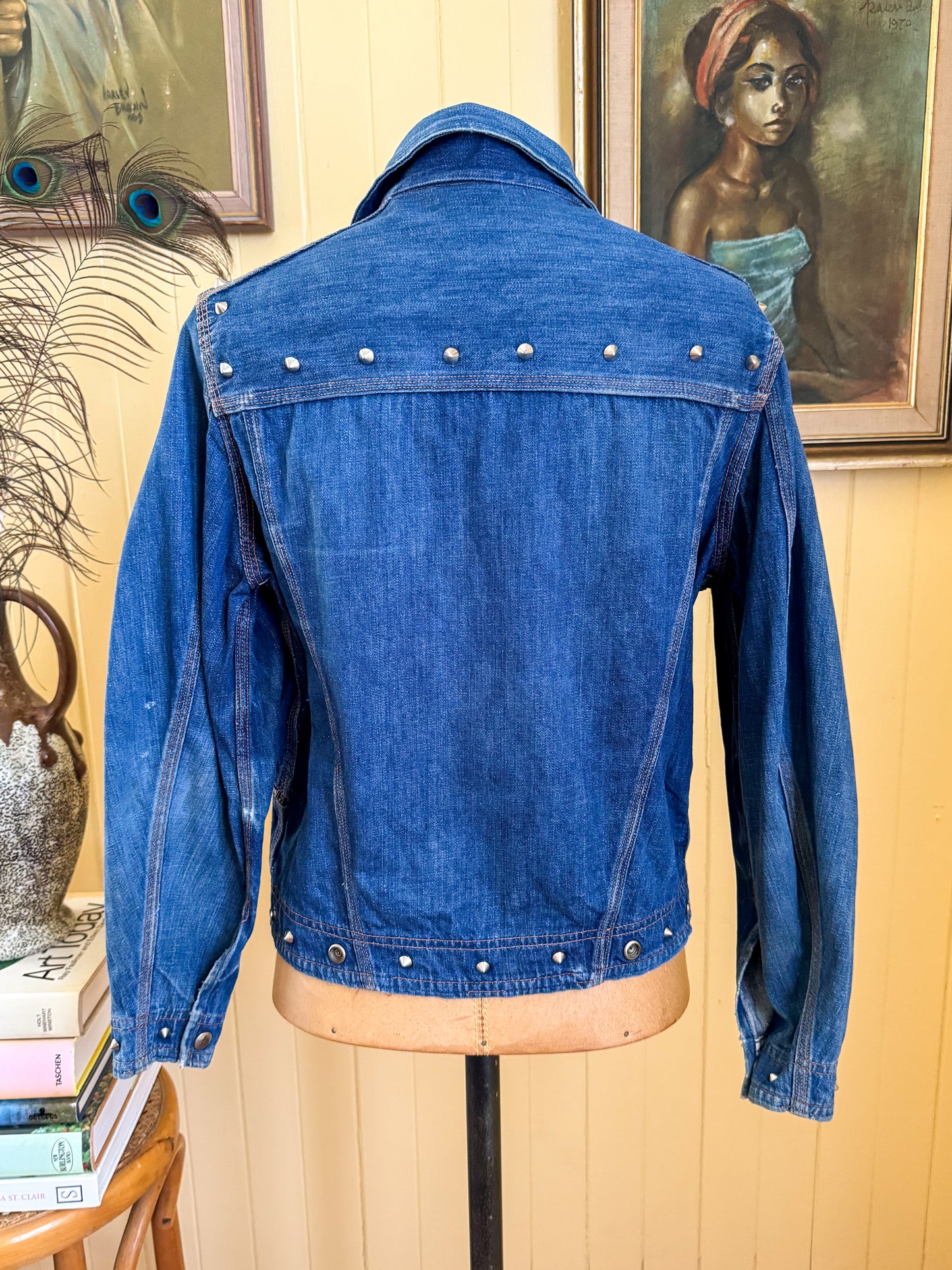 VINTAGE 1970S AMCO COTTON DENIM STUDDED CROPPED JACKET S