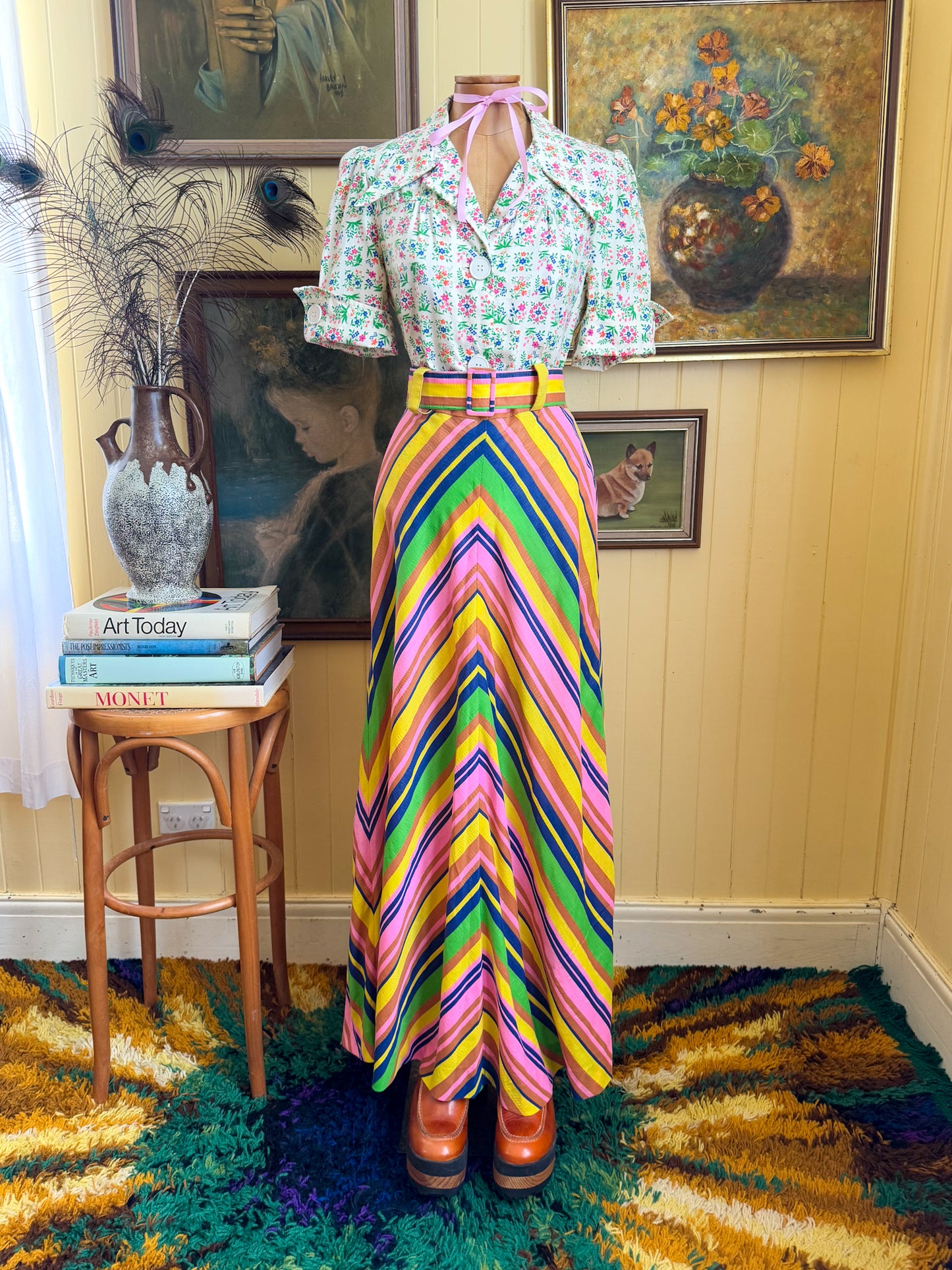 VINTAGE 1970S BINDI OF MELBOURNE COTTON FLORAL PRINT COLLARED SHIRT JACKET S/M