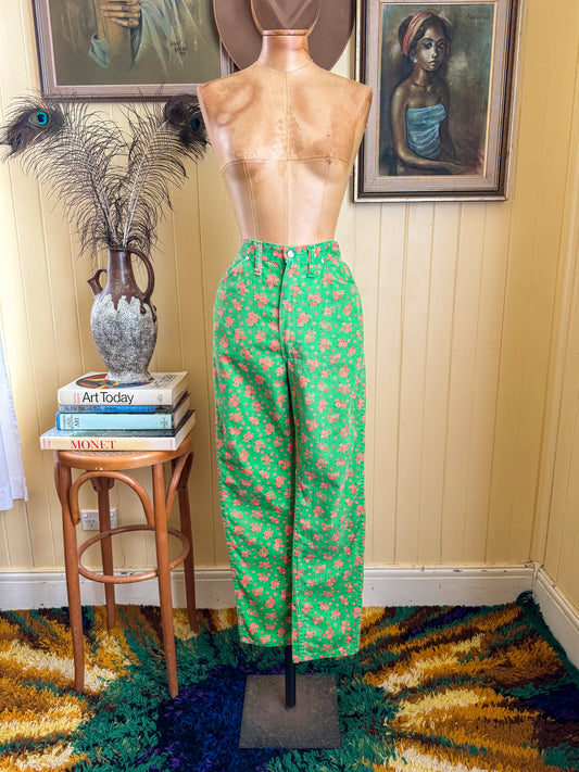 VINTAGE 1970S AMERICAN MISSES WRANGLER COTTON FLORAL PRINT TAPERED JEAN S