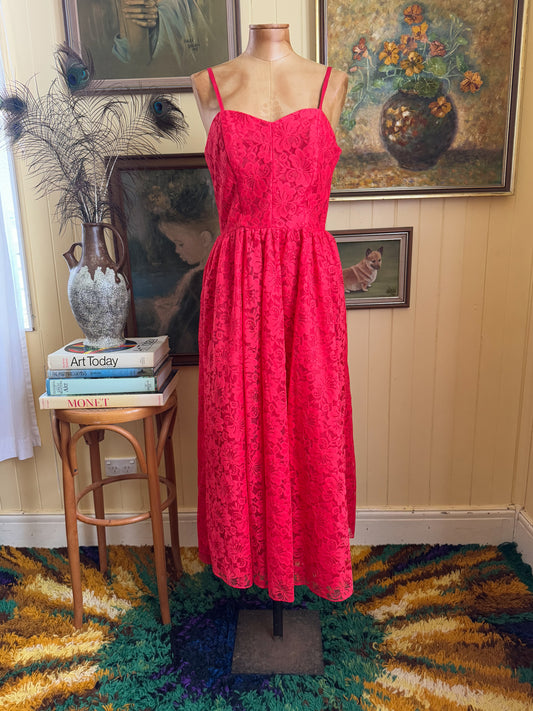 VINTAGE 1990S AUSTRALIAN LOVE LOVE RED LACE CORSET SWEETHEART DRESS S/M
