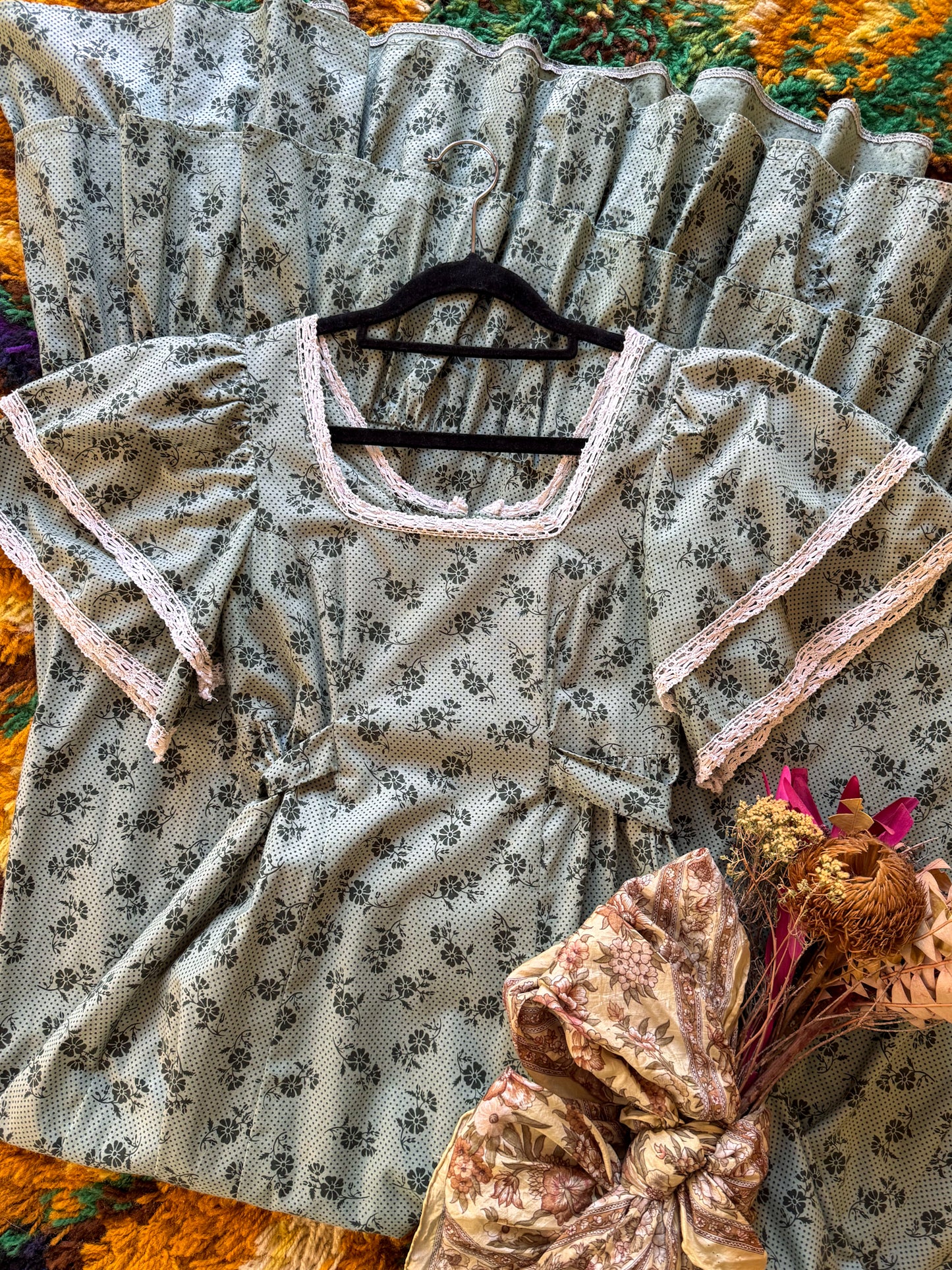VINTAGE 1970S RARE AUSTRALIAN LAURA ASHLEY COTTON PRAIRIE MAXI DRESS XXS/XS