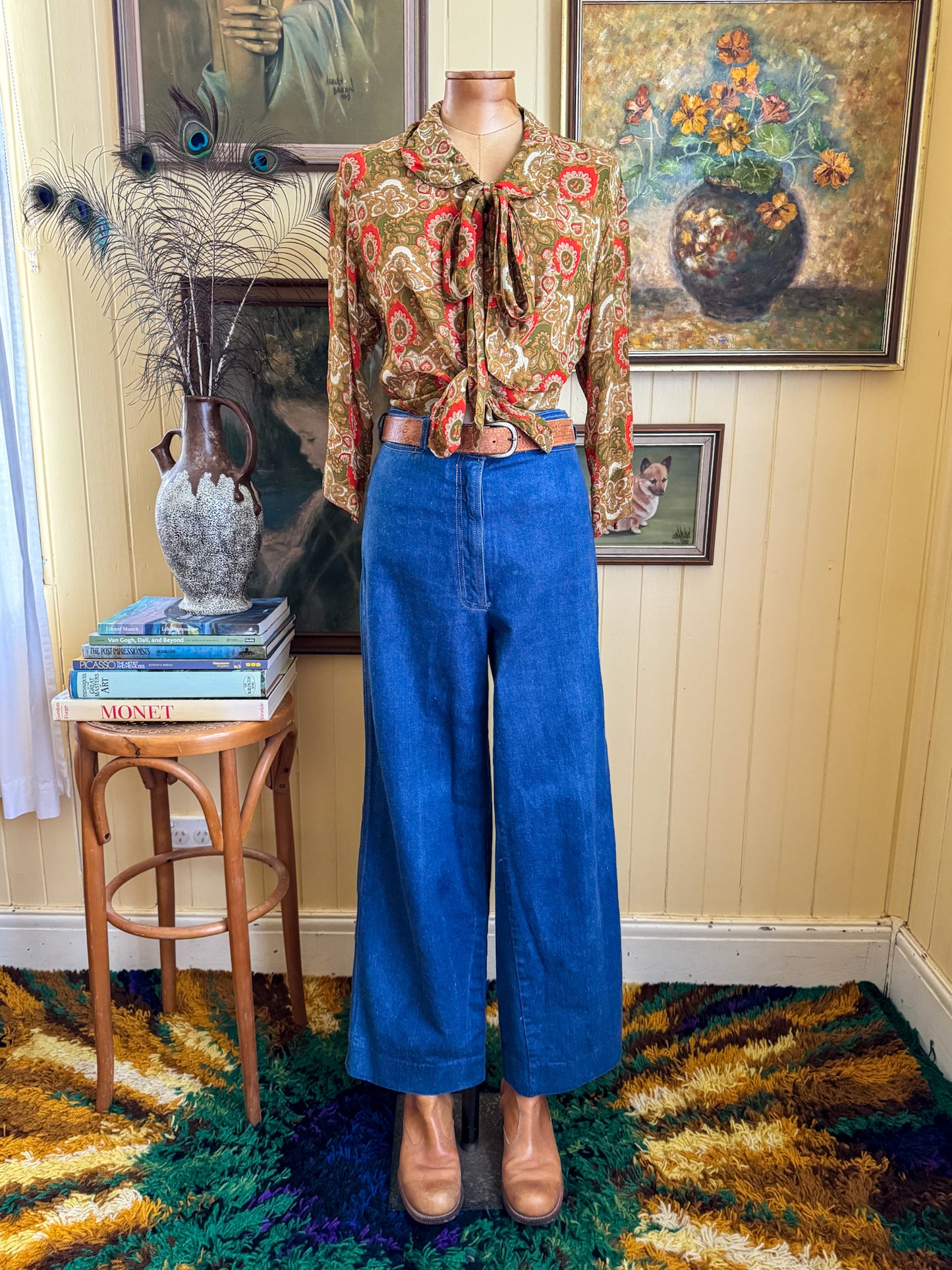 PRELOVED GOLDEN BROWN THE LABEL PAISLEY SILK BUTTON THROUGH BLOUSE M