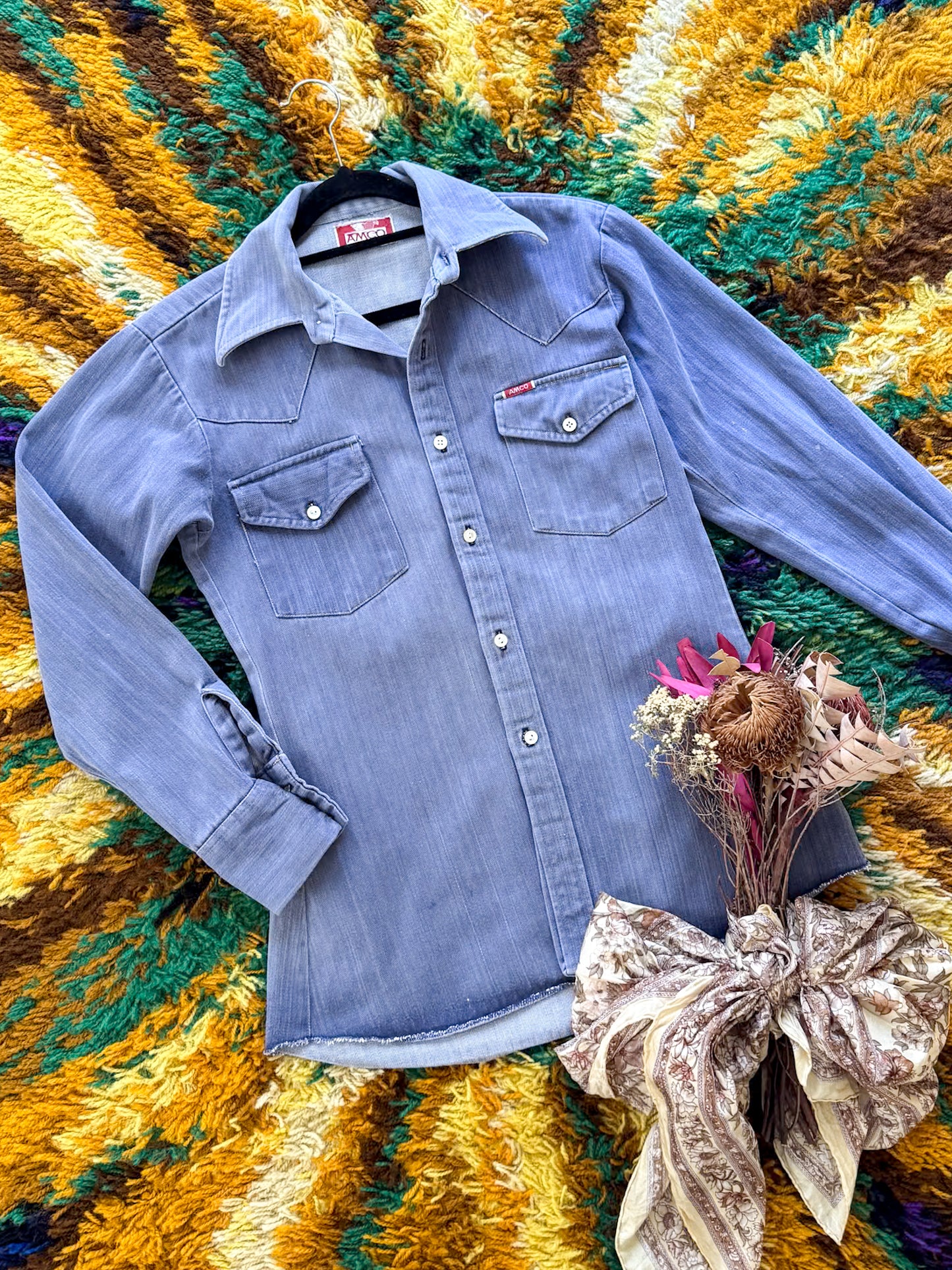 VINTAGE 1970S AMCO COTTON DENIM SHIRT JACKET S