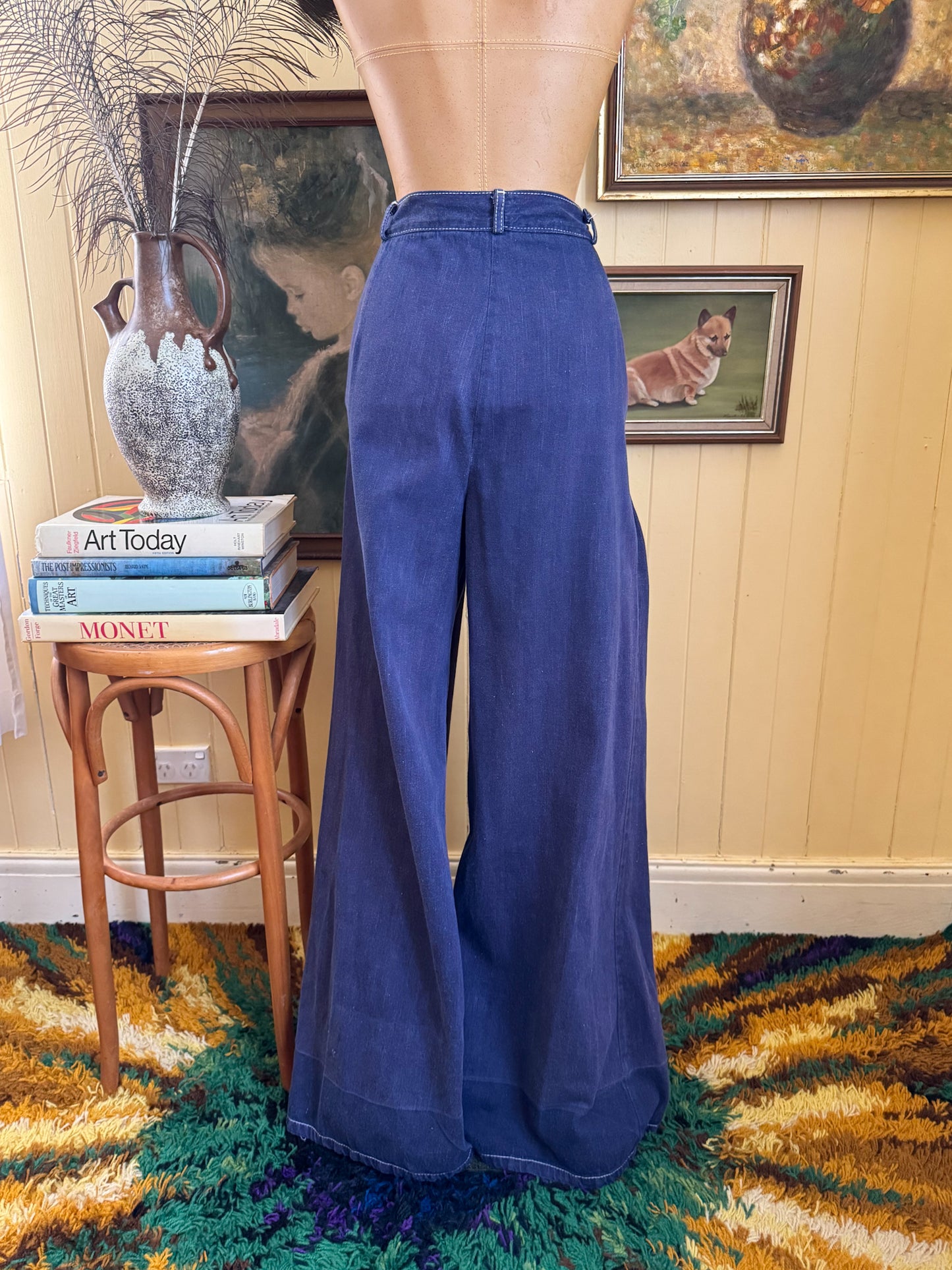 VINTAGE 1970S COTTON WIDE LEG HIGH WAIST DENIM SUPER FLARES JEANS M