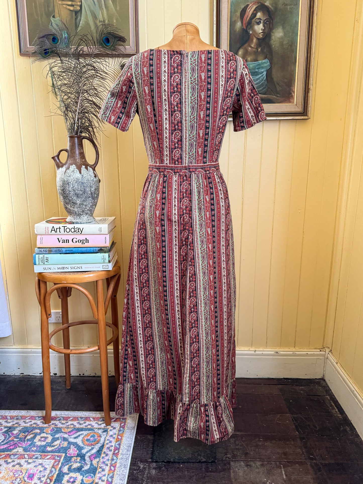 VINTAGE 1970S RICHARD SHOPS COTTON LIBERTY PRINT MAXI PRAIRIE DRESS S