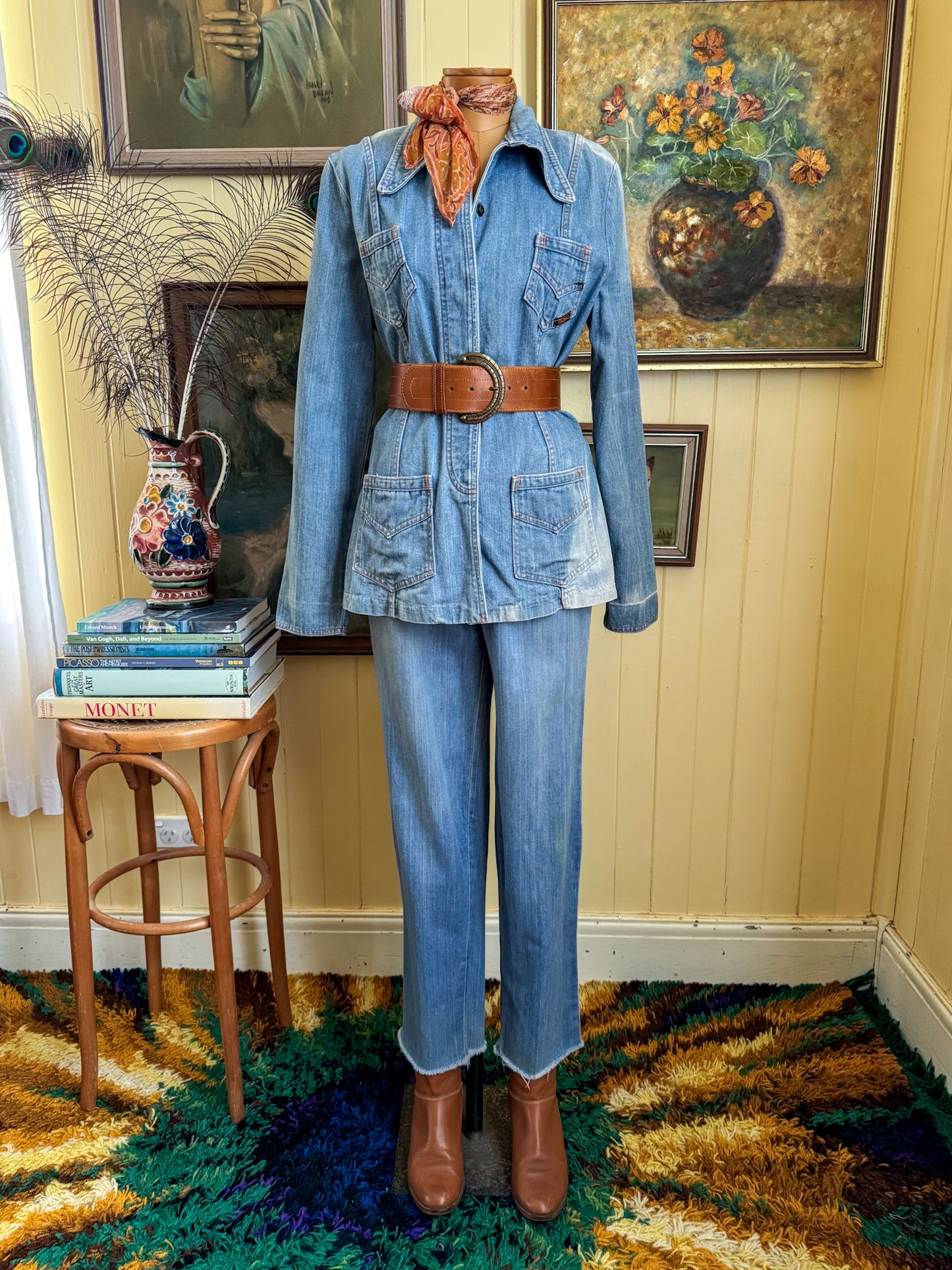 VINTAGE 1970S COLONIALS COTTON DENIM SAFARI SHIRT JACKET S/M