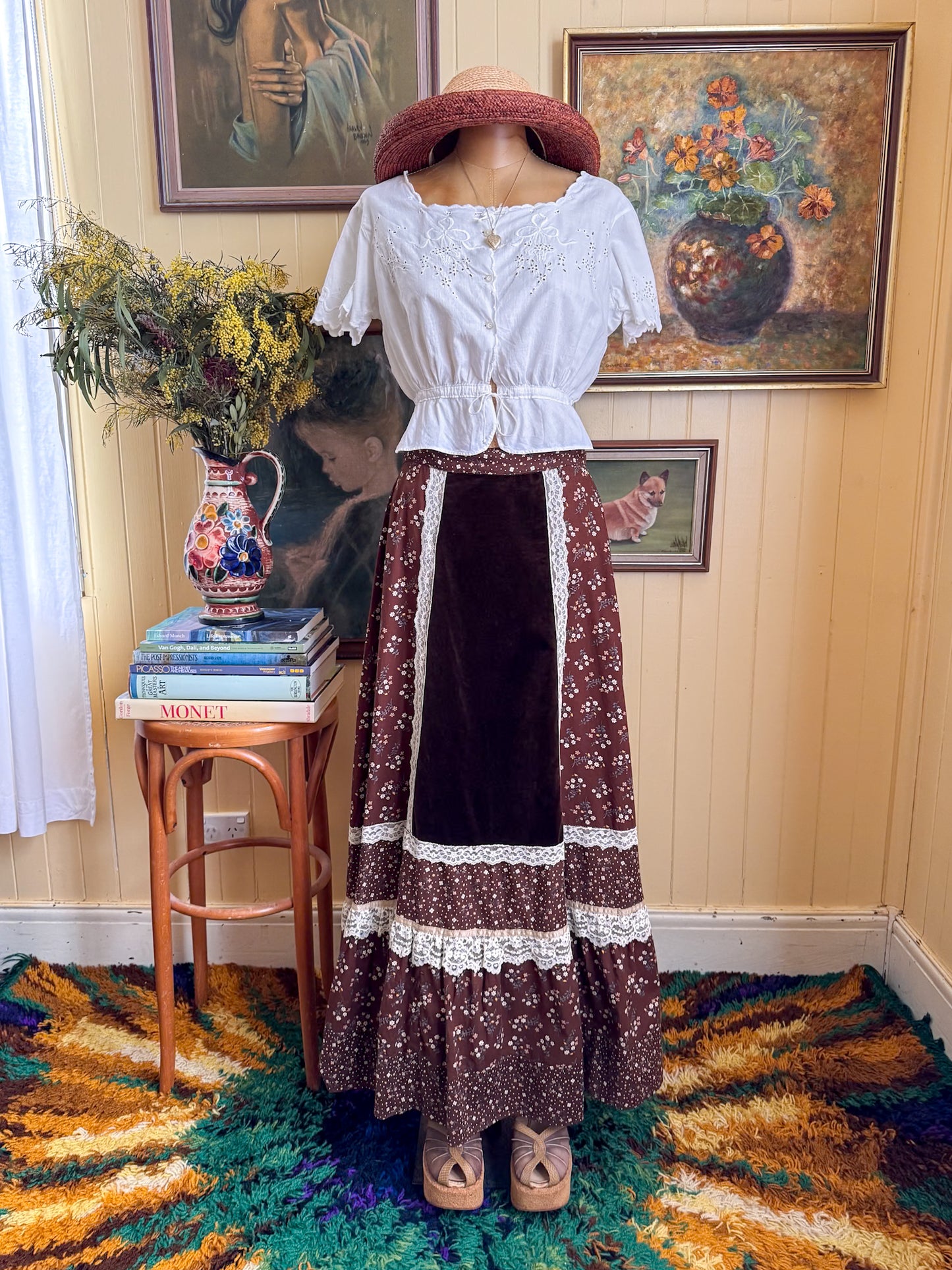 ANTIQUE EDWARDIAN COTTON MUSLIN EMBROIDERED CORSET COVER BLOUSE XS