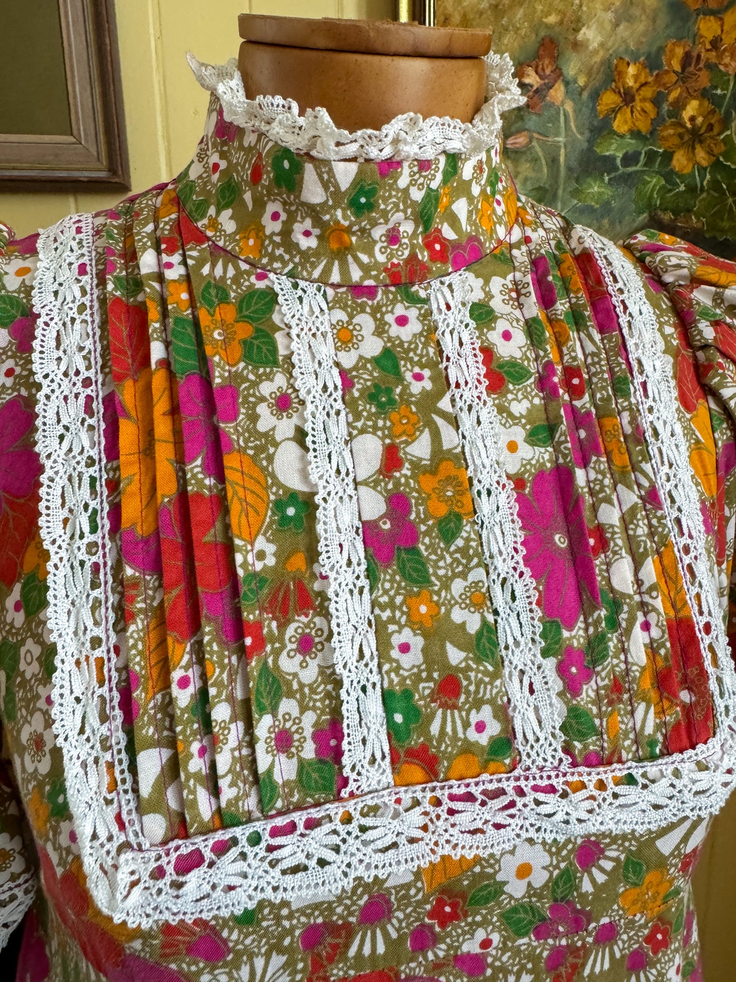 VINTAGE 1970S RARE AUSTRALIAN LAURA ASHLEY COTTON PRAIRIE MAXI DRESS XS