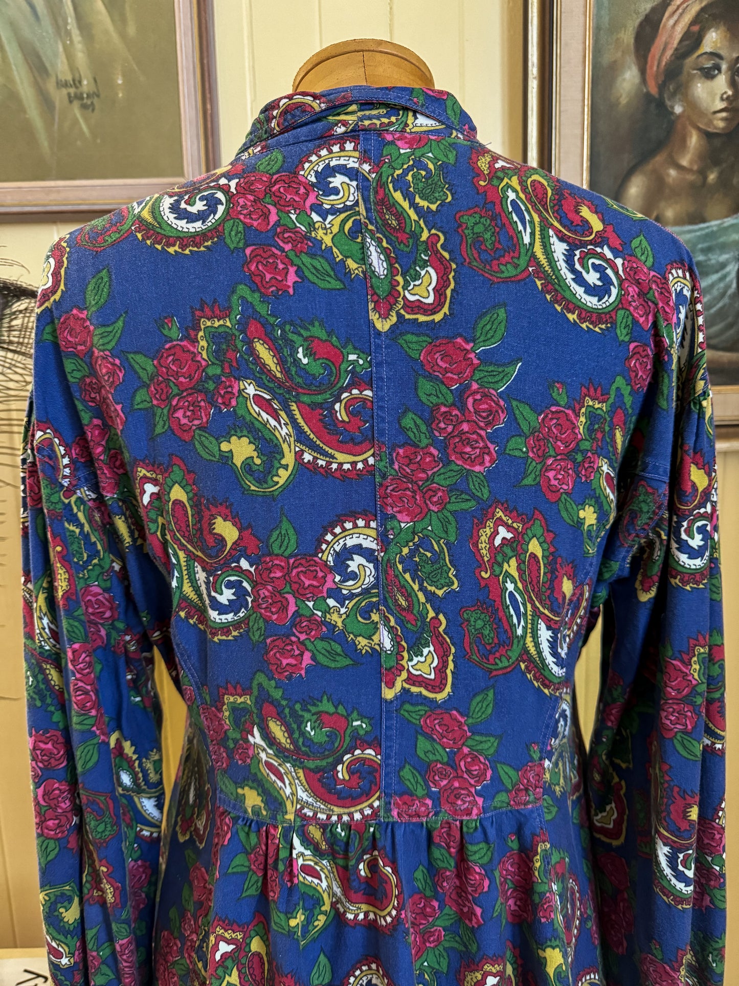 VINTAGE 1970S INDIAN COTTON PAISLEY BUTTON THROUGH BLOUSE M