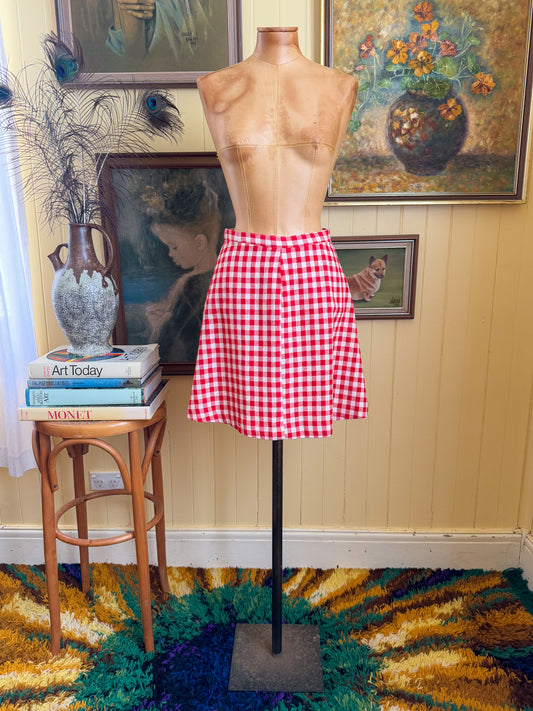 VINTAGE 1970S BINDI OF MELBOURNE WOOL GINGHAM MINI SKIRT S