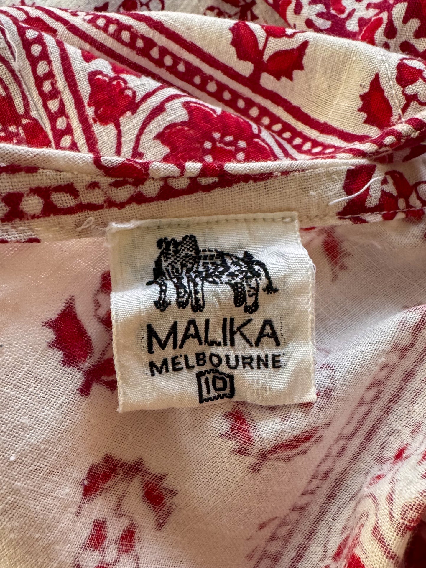 VINTAGE 1970S MALIKA INDIAN COTTON BLOCK PRINT ANGEL SLEEVE MAXI KAFTAN S/M
