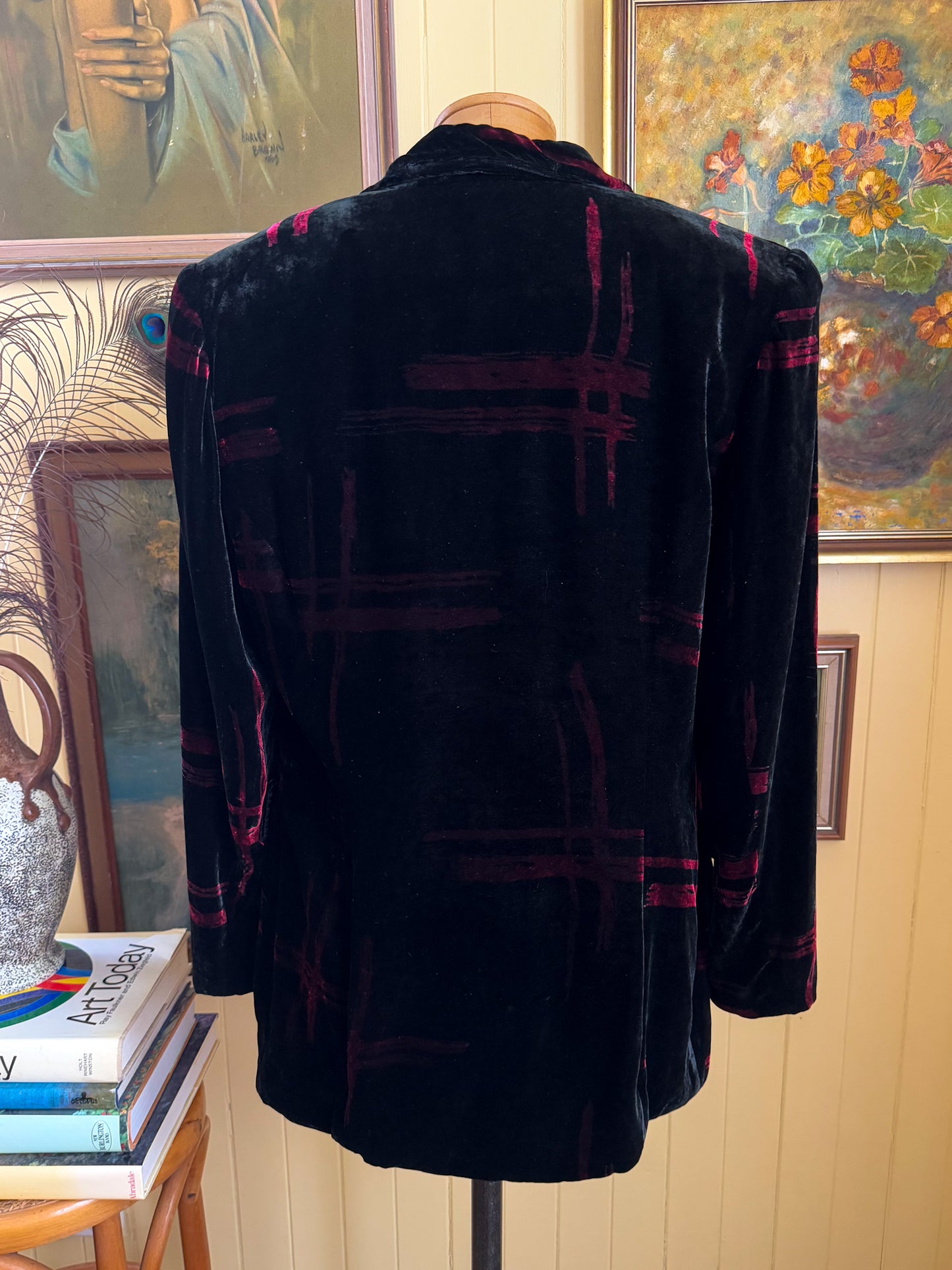 VINTAGE 1990S PAOLO SANTINI SILK BLEND VELVET BLAZER JACKET S