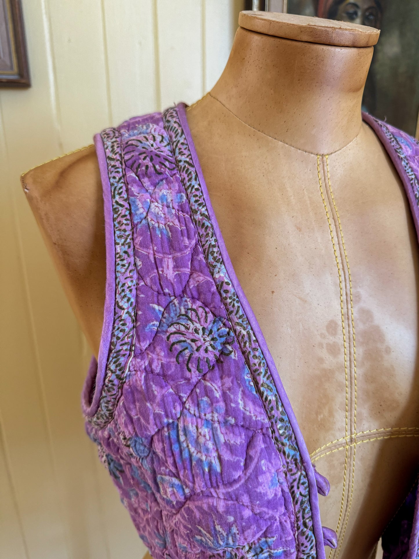 VINTAGE 1970S SUPERCRAFT INDIAN COTTON CROPPED VEST XS