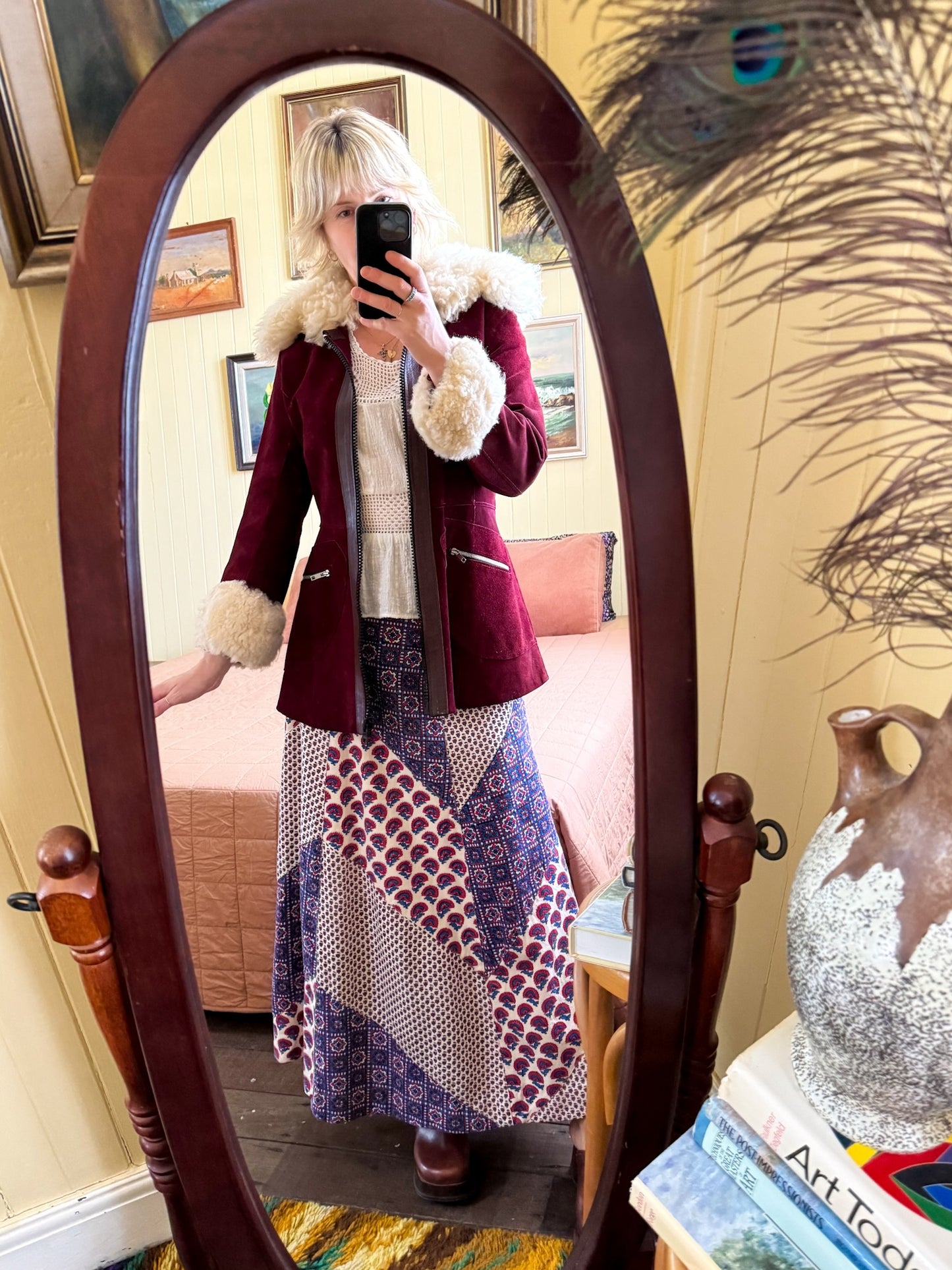 VINTAGE 1970S CRYSTAL COTTON PATCHWORK PRINT A-LINE MAXI SKIRT M