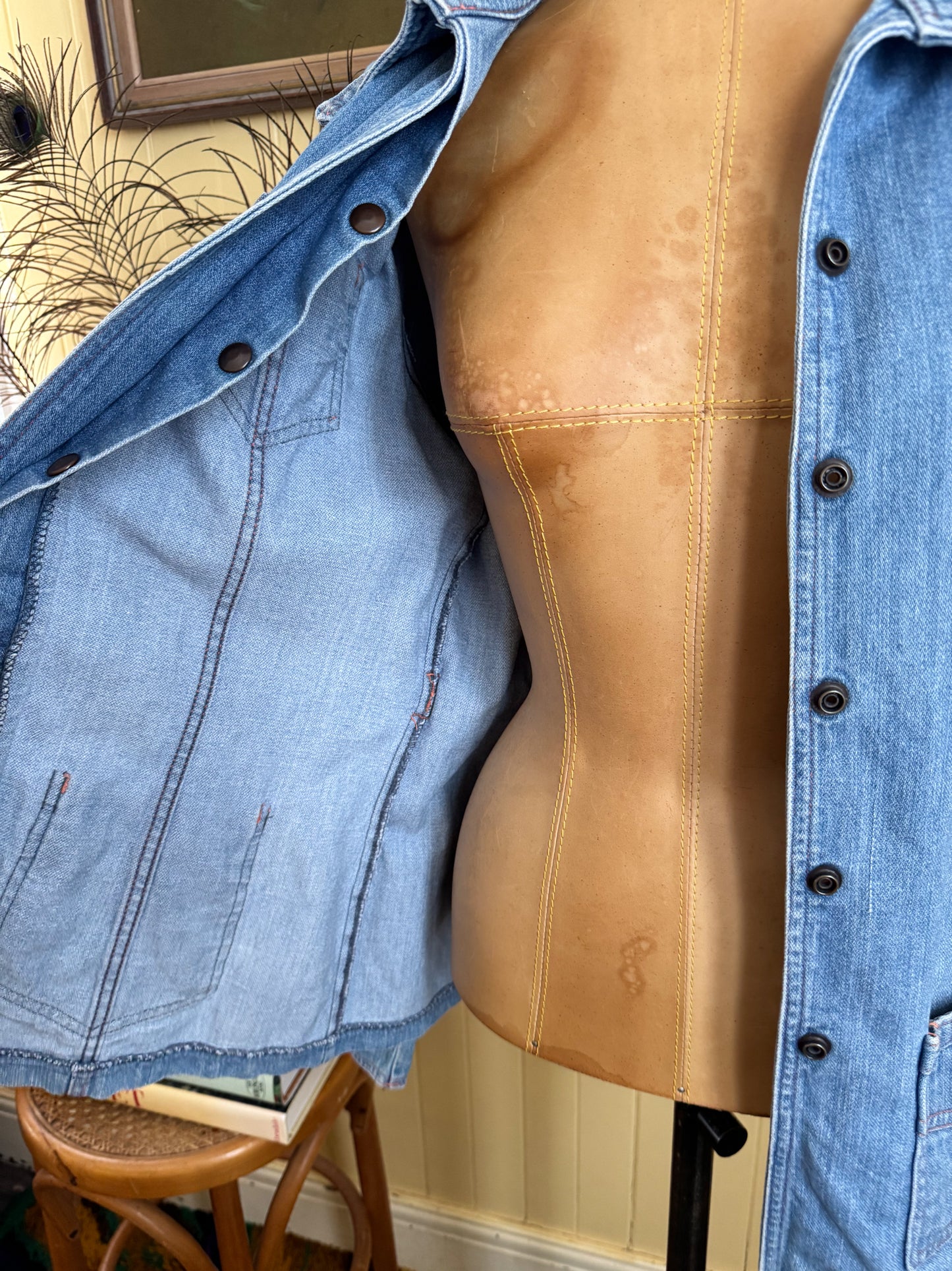 VINTAGE 1970S COLONIALS COTTON DENIM SAFARI SHIRT JACKET S/M