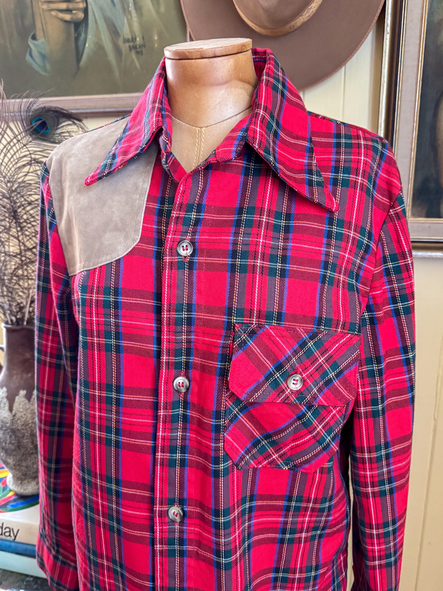 VINTAGE 1970S RARE LEVI’S FOR MEN COTTON/POLY WESTERN PLAID SHIRT M