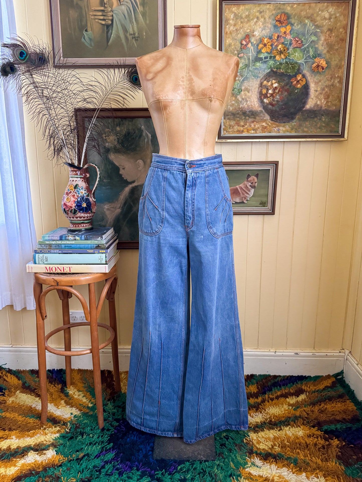 VINTAGE 1970S BRAXTON COTTON WIDE LEG HIGH WAIST DENIM JEANS M