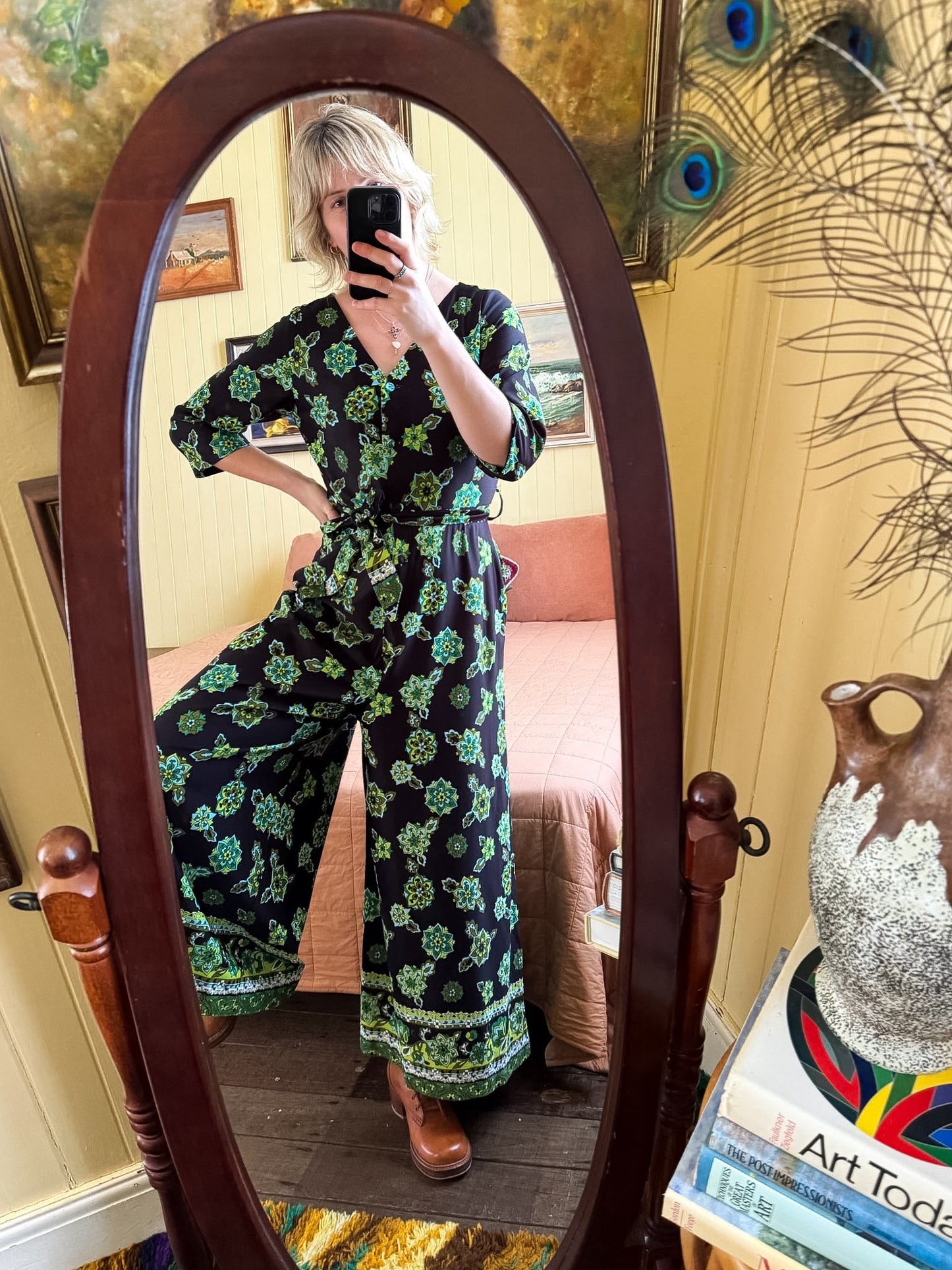 VINTAGE 1960S RALSTON TRICEL PSYCHEDELIC PRINT WIDE LEG JUMPSUIT M/L