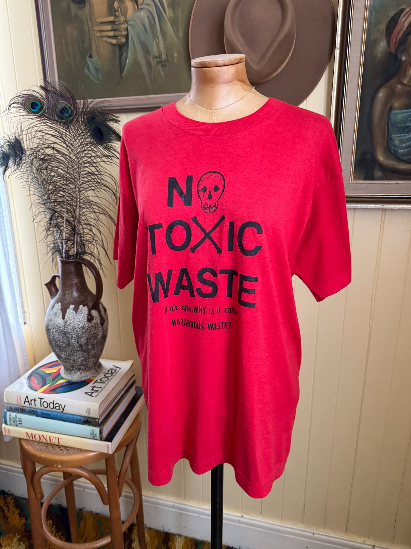 VINTAGE 1980S NO TOXIC WASTE PRINT ACTIVISM SINGLE STITCH T-SHIRT M/L