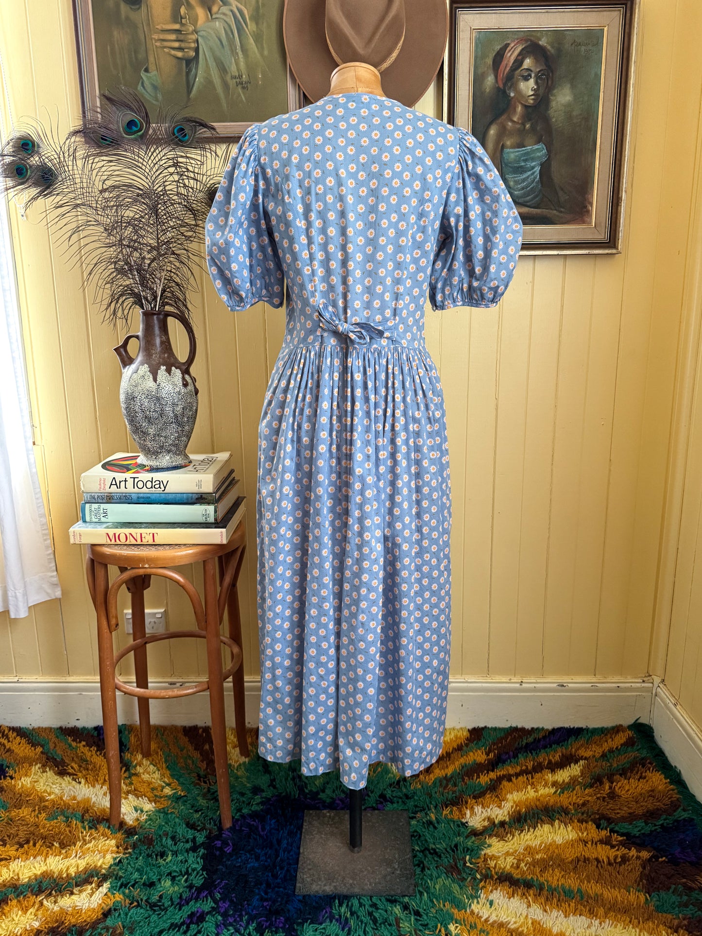 VINTAGE 1990S PERRY LANDHAUS COTTON FLORAL PRINT DIRNDL DRESS S/M