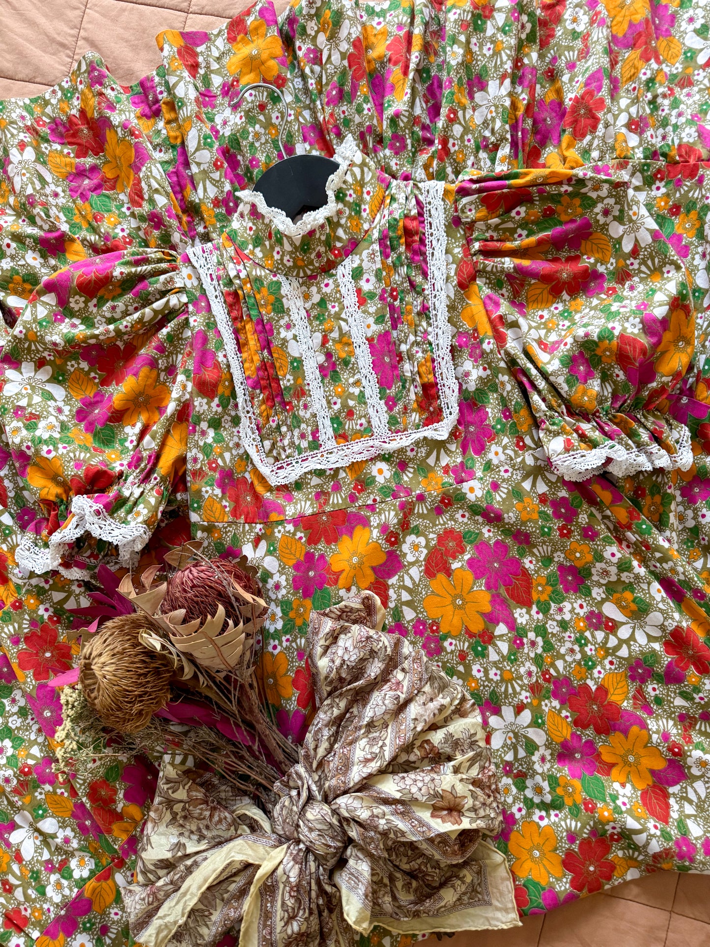 VINTAGE 1970S RARE AUSTRALIAN LAURA ASHLEY COTTON PRAIRIE MAXI DRESS XS