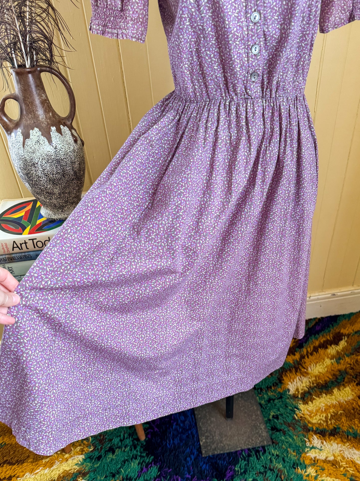 VINTAGE 1980S ENGLISH LAURA ASHLEY COTTON FLORAL PRINT PRAIRIE DRESS S/M