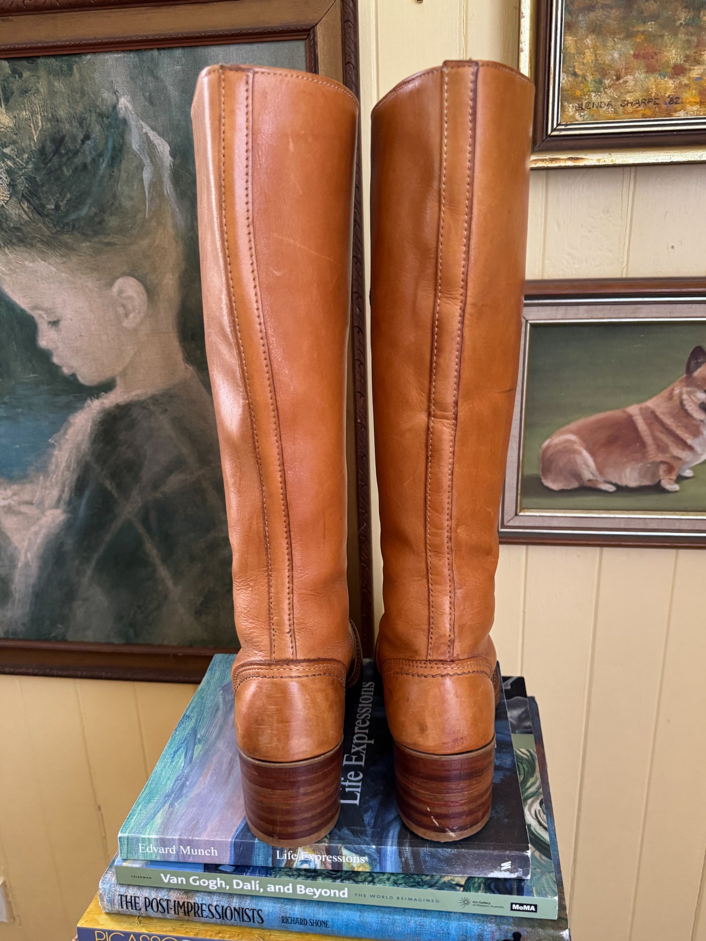 VINTAGE BORT CARLETON CAMPUS LEATHER KNEE HIGH LACE UP BOOTS 7.5/38