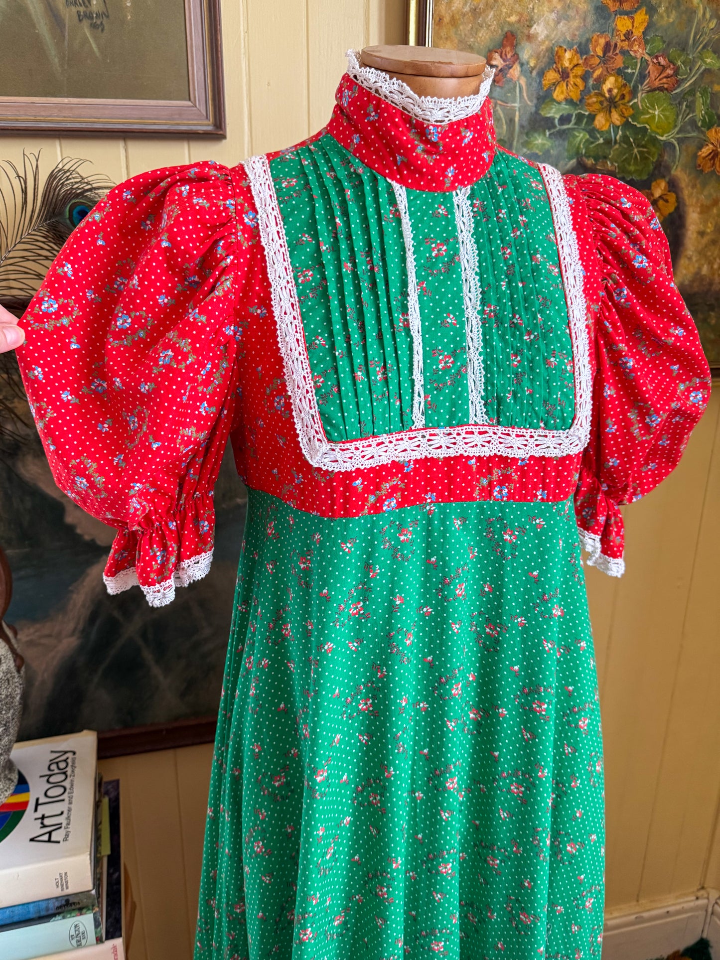 VINTAGE 1970S RARE AUSTRALIAN LAURA ASHLEY COTTON PRAIRIE MAXI DRESS S