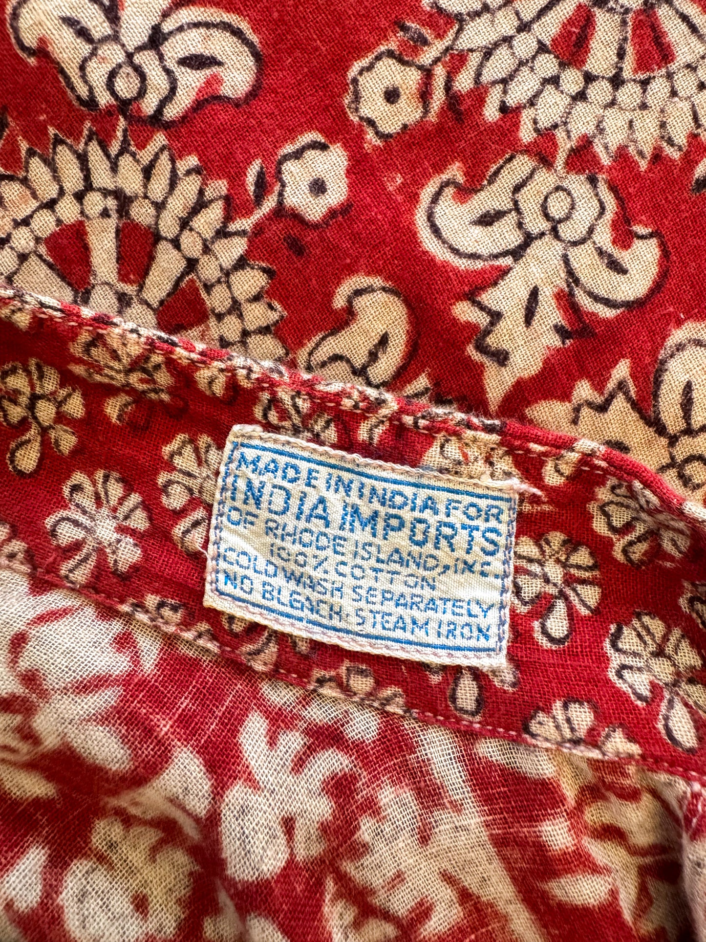 VINTAGE 1960S INDIA IMPORTS COTTON GAUZE BLOCK PRINT MAXI KAFTAN DRESS ONE SIZE