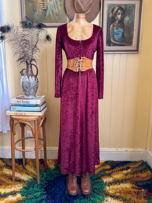 VINTAGE 1990S HOUND DOG GRUNGE VELVET SLINKY MAXI DRESS M/L