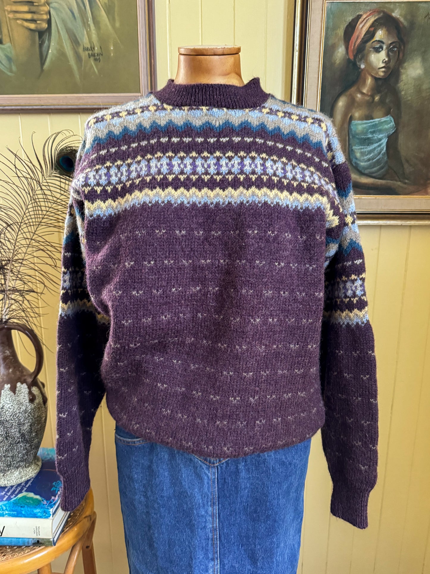 VINTAGE AMERICAN MAINE WORSTED WOOLLEN FAIRISLE KNIT JUMPER M/L