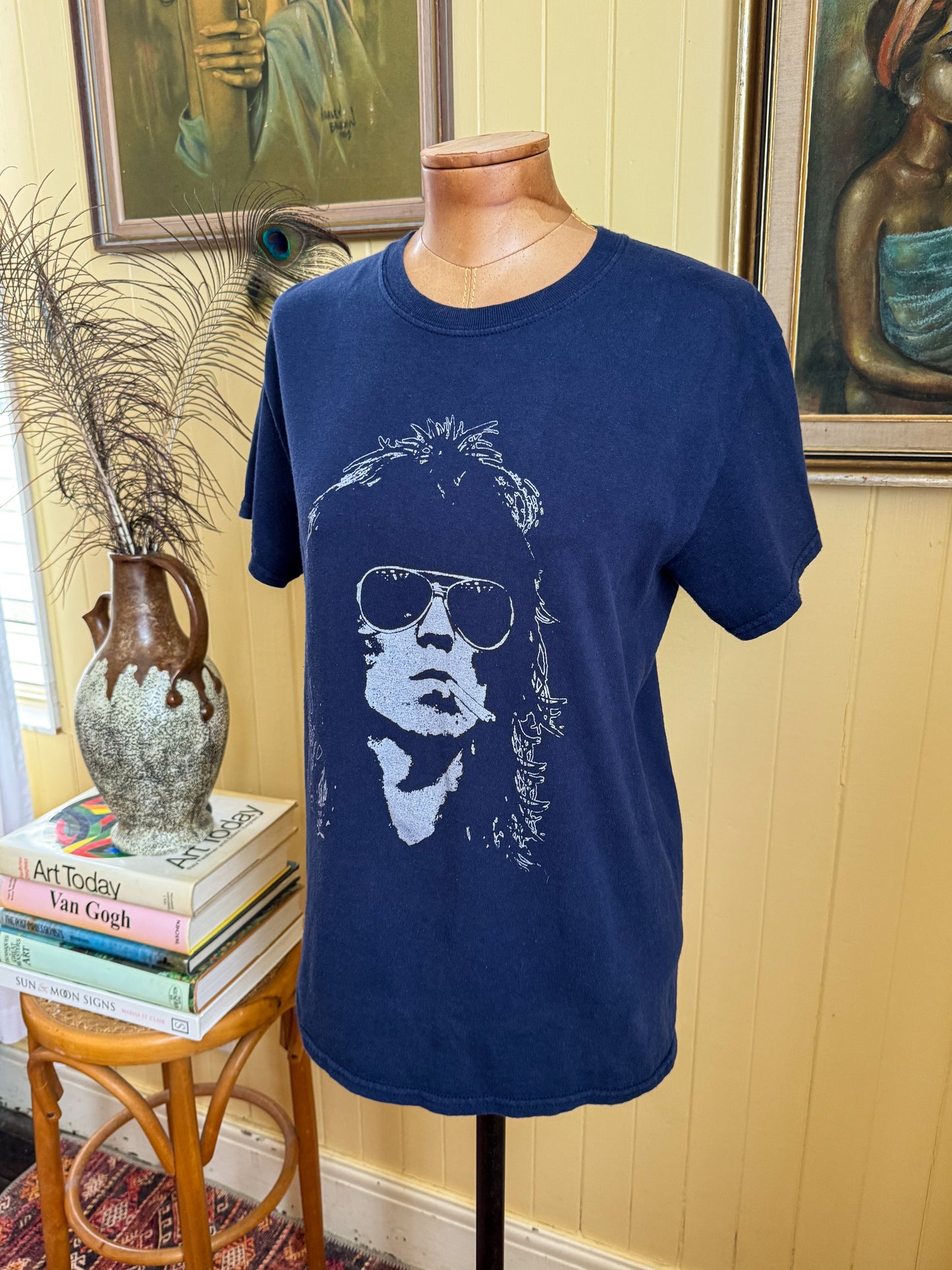 VINTAGE Y2K KEITH RICHARDS PRINT NAVY COTTON TSHIRT S