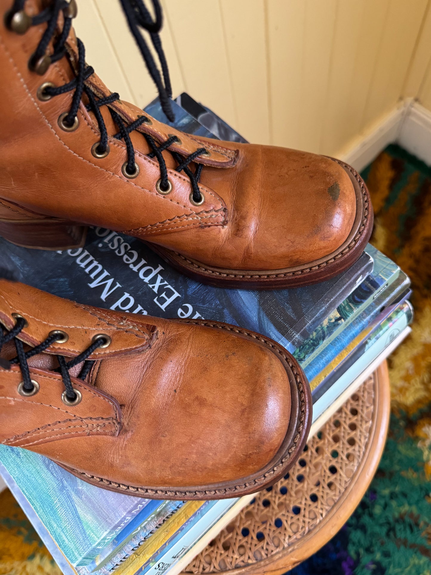 VINTAGE BORT CARLETON CAMPUS LEATHER KNEE HIGH LACE UP BOOTS 7.5/38