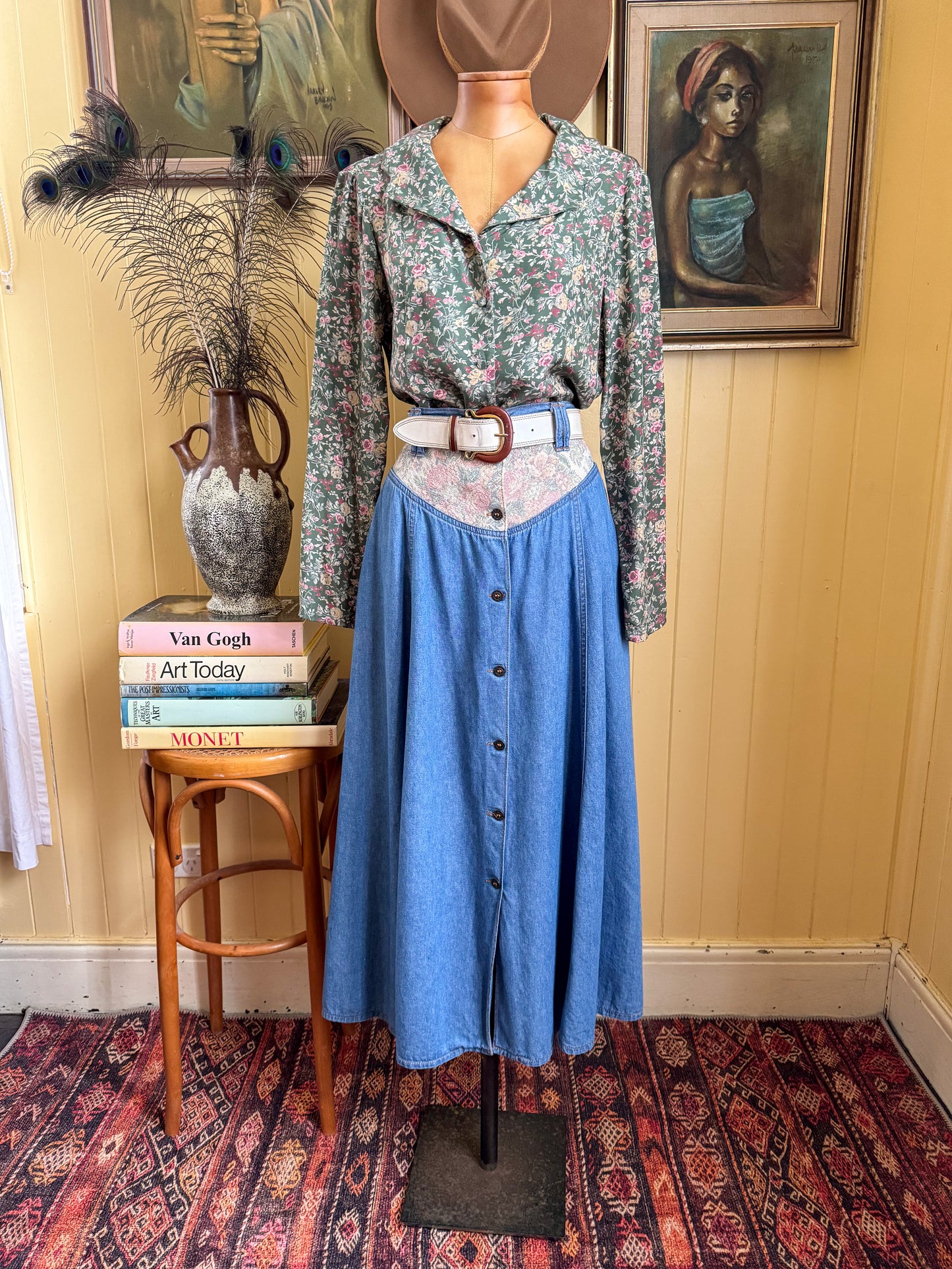 VINTAGE 1990S AUSTRALIAN LAURA ASHLEY VISCOSE BUTTON THROUGH FLORAL PRINT BLOUSE S/M