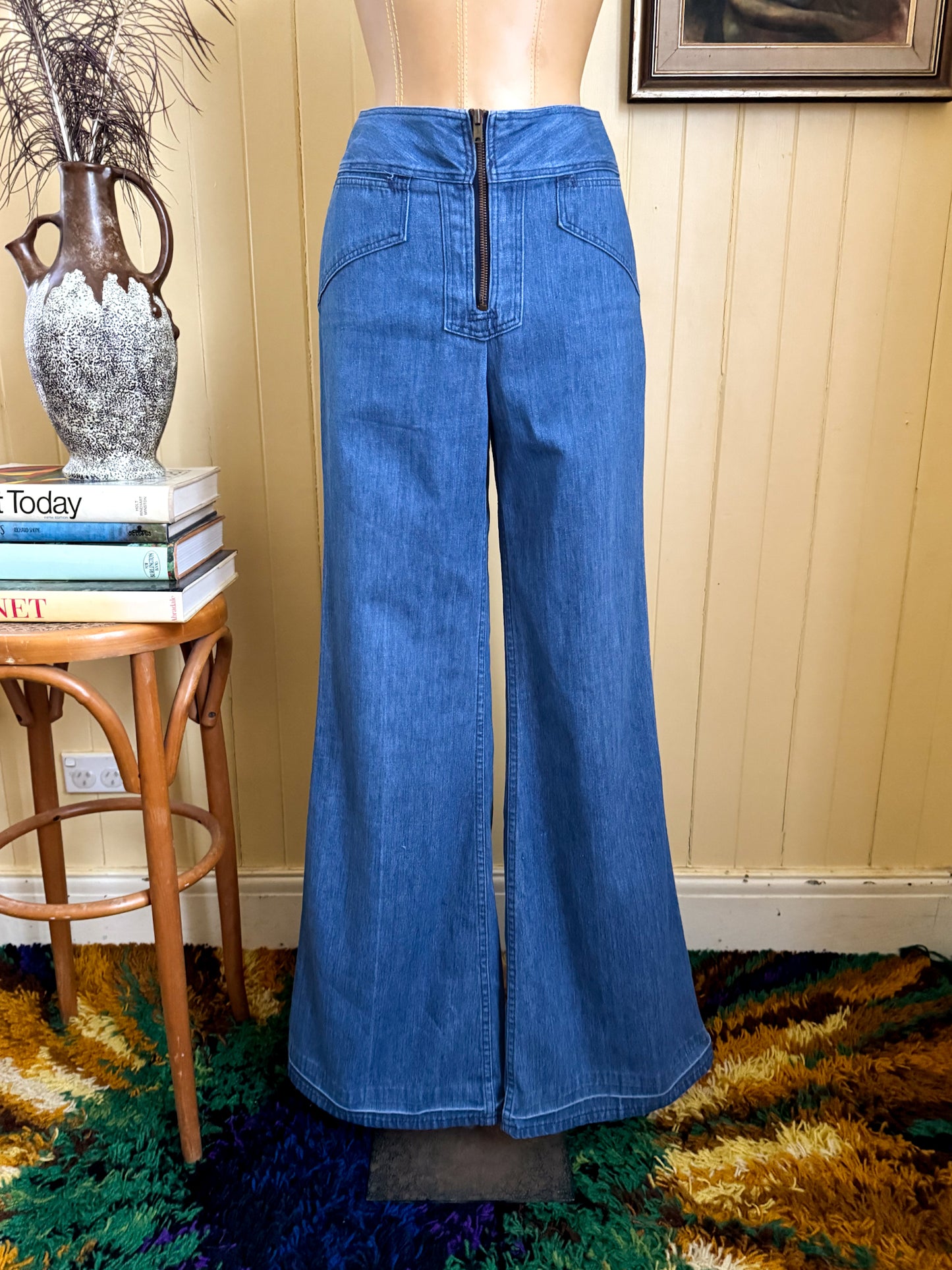 VINTAGE 1970S MAVERICK HIGH WAIST BELLBOTTOM FLARE DENIM JEANS XS/S