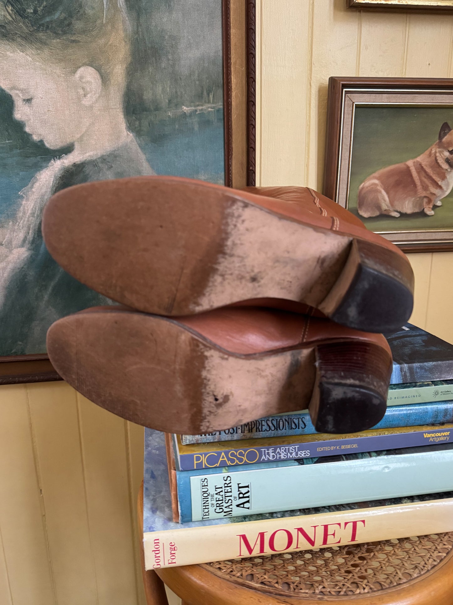 VINTAGE 1970S BRAZILIAN CARAMEL TAN LEATHER KNEE HIGH BOOTS 9/40