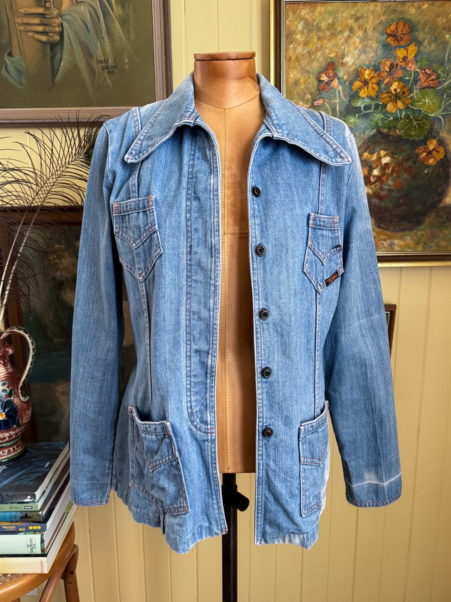 VINTAGE 1970S COLONIALS COTTON DENIM SAFARI SHIRT JACKET S/M