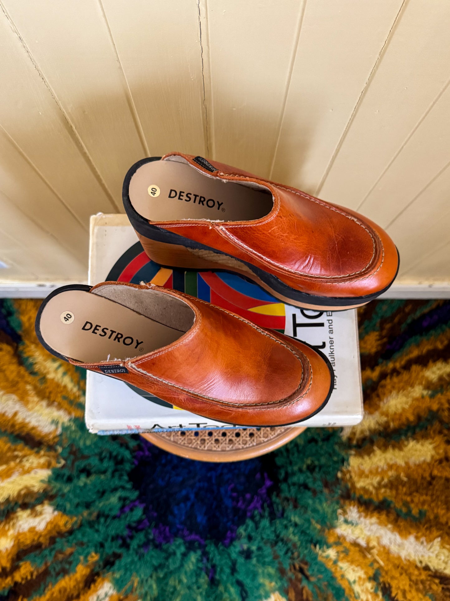 VINTAGE 1990S RARE DESTROY DEADSTOCK LEATHER SUPER PLATFORM WEDGES 8.5/39.5