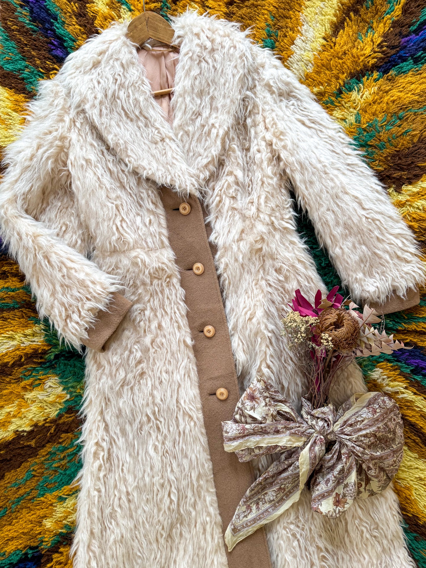 VINTAGE 1970S EAST GERMAN FLOKATI WOOL LONGLINE PENNY LANE COAT S/M