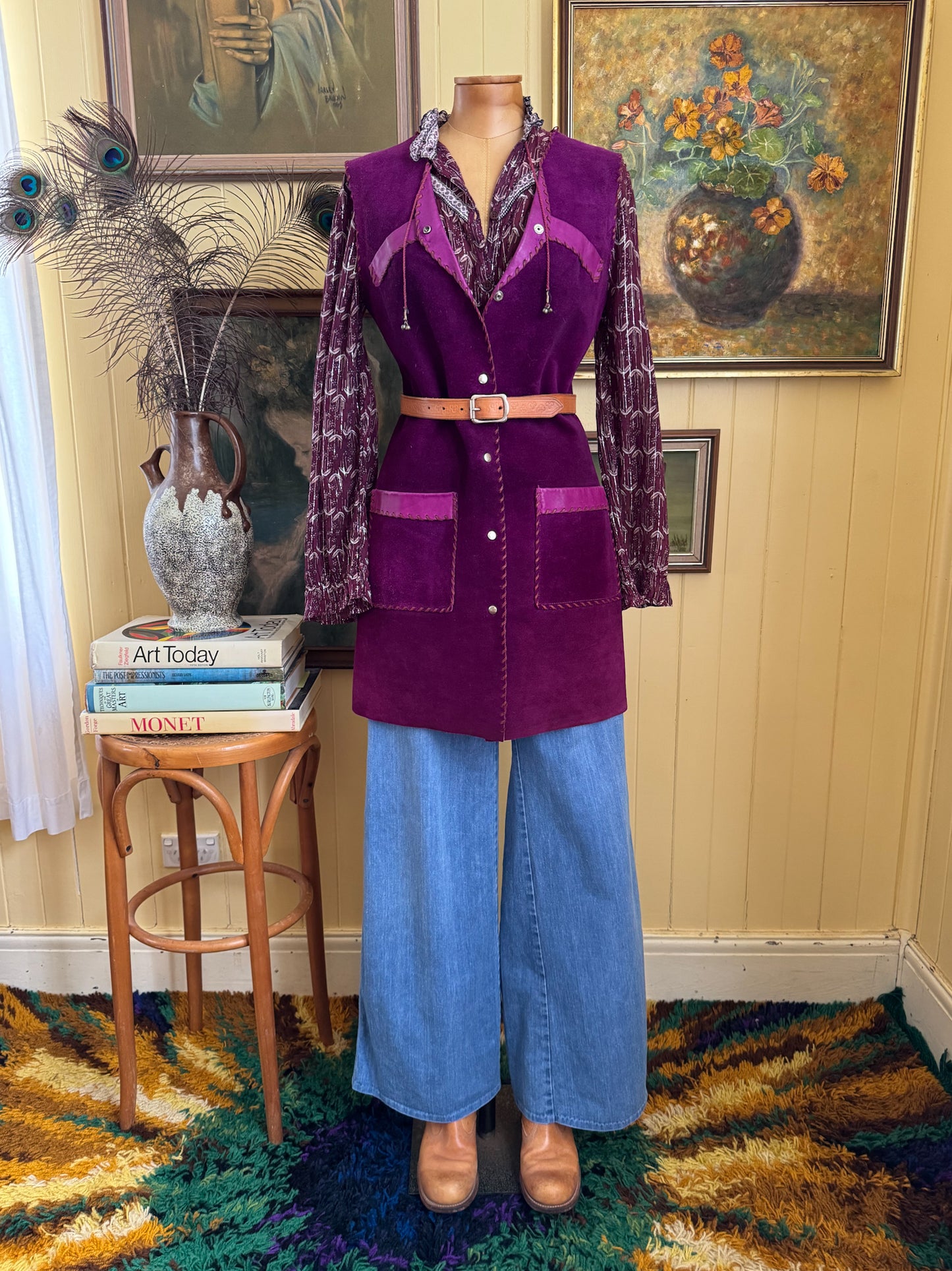 VINTAGE 1970S STATUS WIDE LEG HIGH WAIST DENIM JEANS S/M