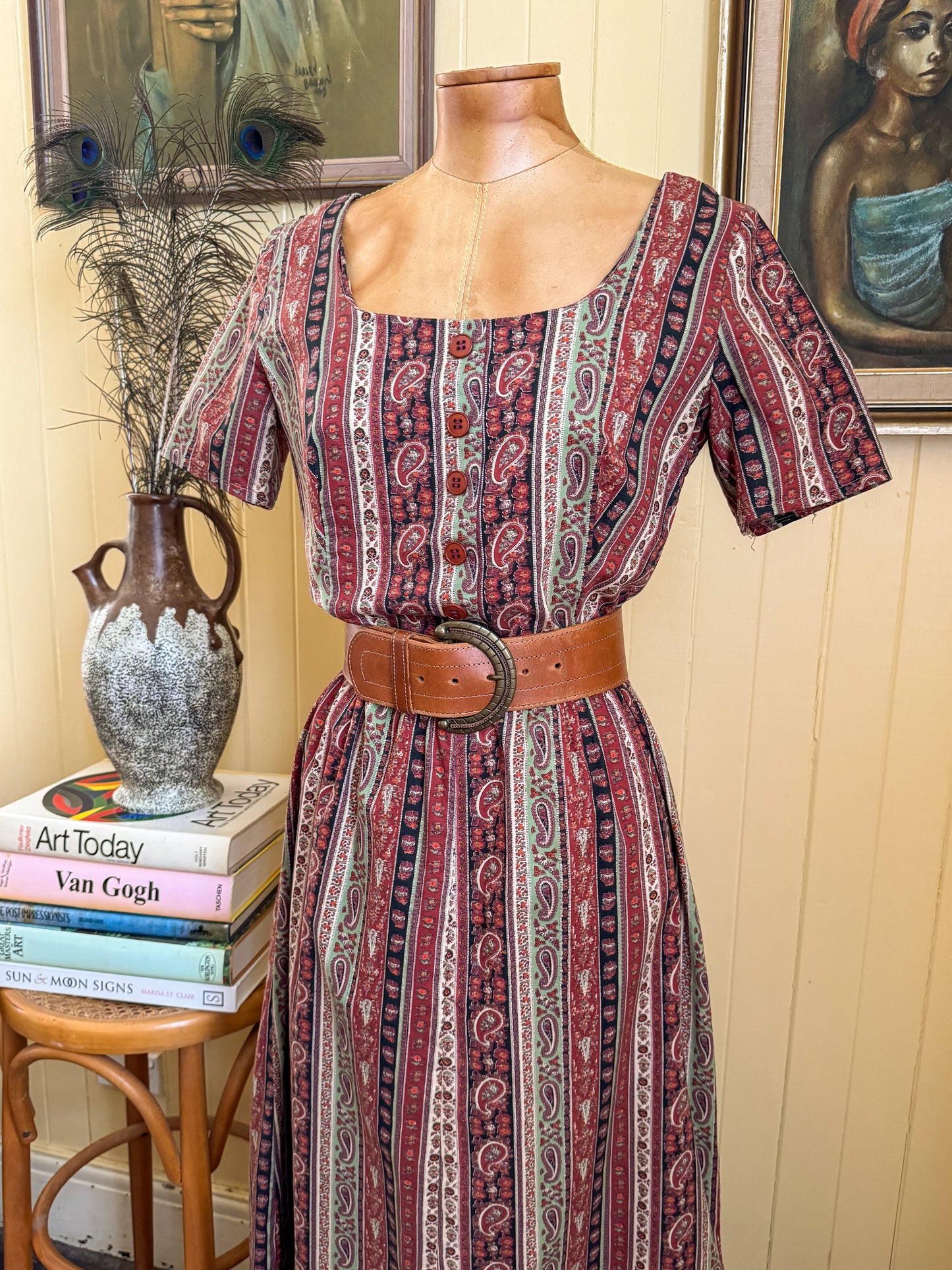 VINTAGE 1970S RICHARD SHOPS COTTON LIBERTY PRINT MAXI PRAIRIE DRESS S