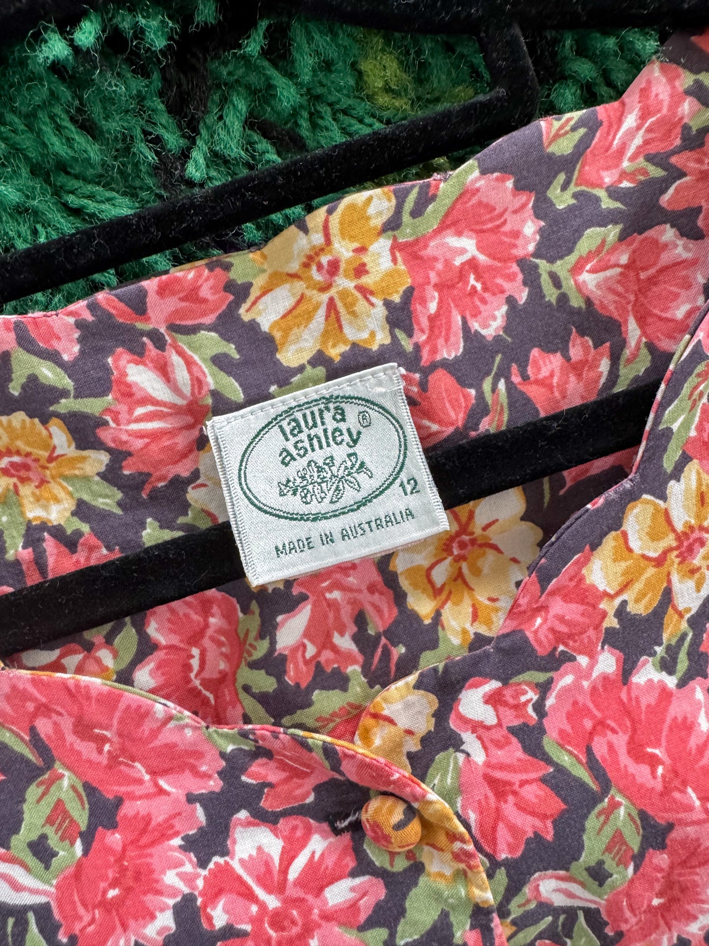 VINTAGE 1980S AUSTRALIAN LAURA ASHLEY COTTON FLORAL PRINT BLOUSE M