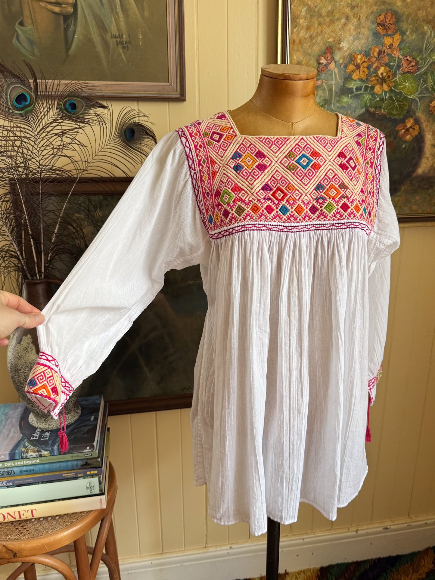 HANDMADE MEXICAN EMBROIDERED COTTON TUNIC BLOUSE M