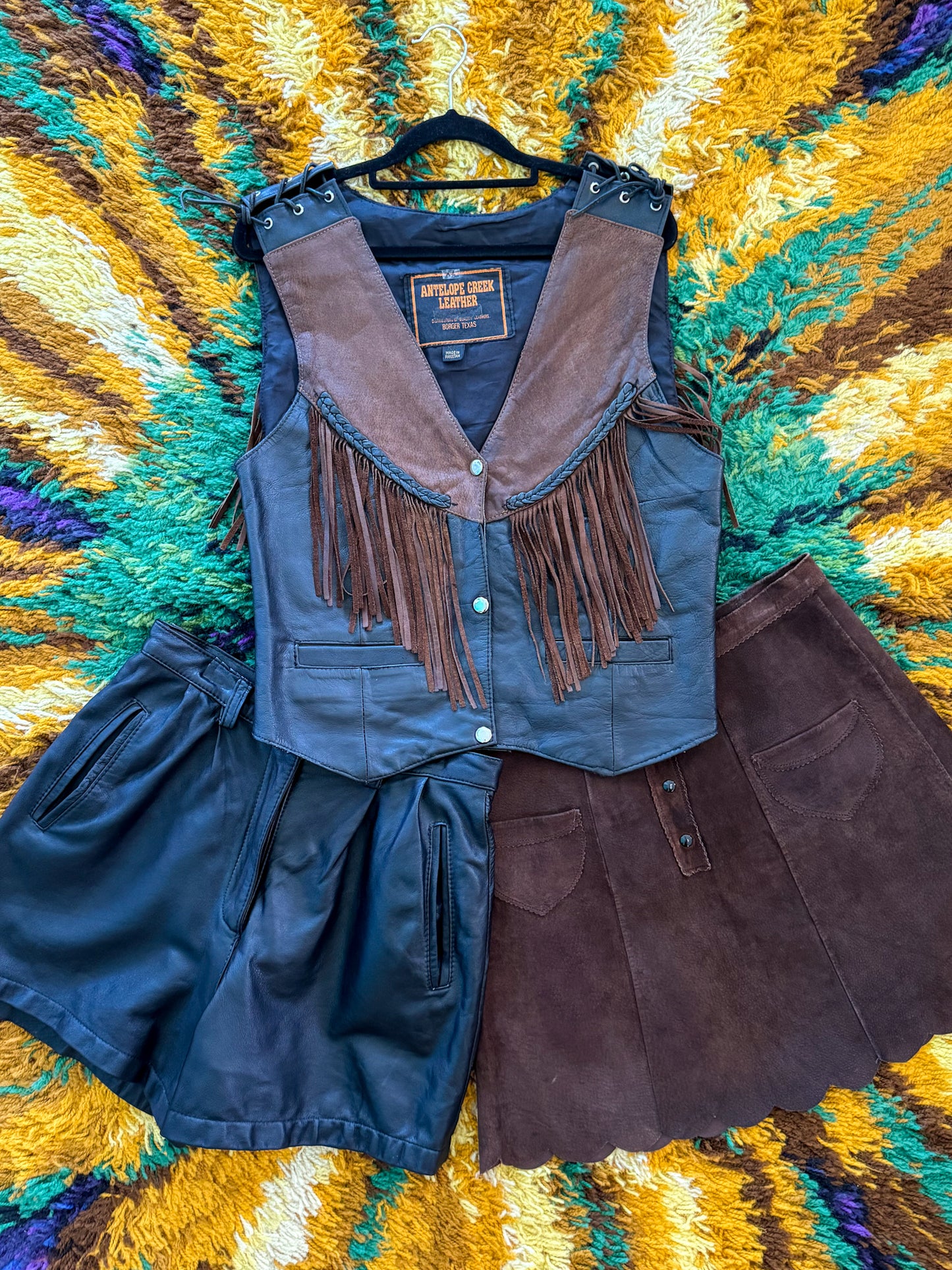 VINTAGE 1980S ANTELOPE CREEK LEATHER FRINGED WESTERN BIKER VEST L