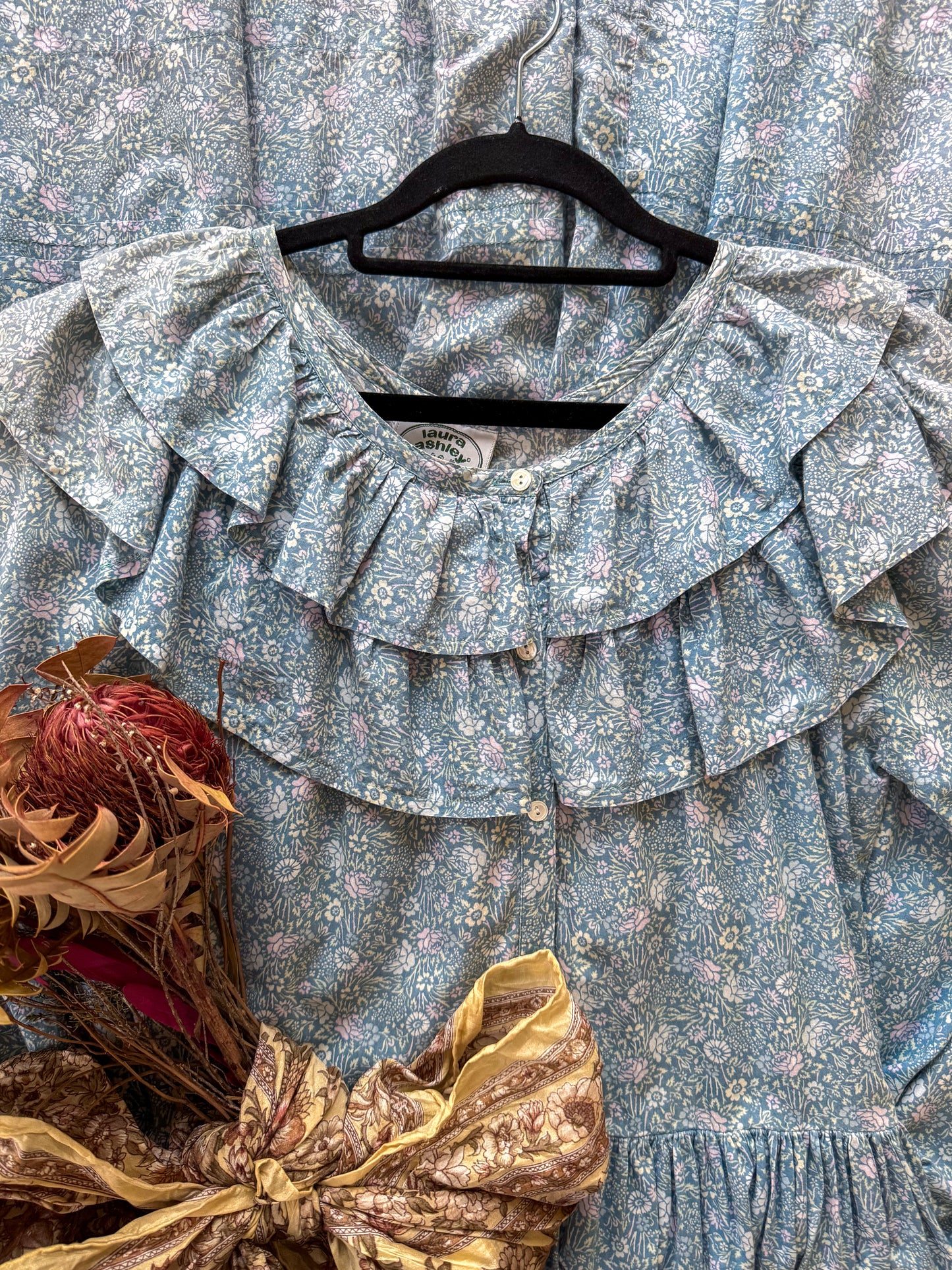 VINTAGE 1980S LAURA ASHLEY CARNO WALES COTTON FLORAL RUFFLE PRAIRIE DRESS M
