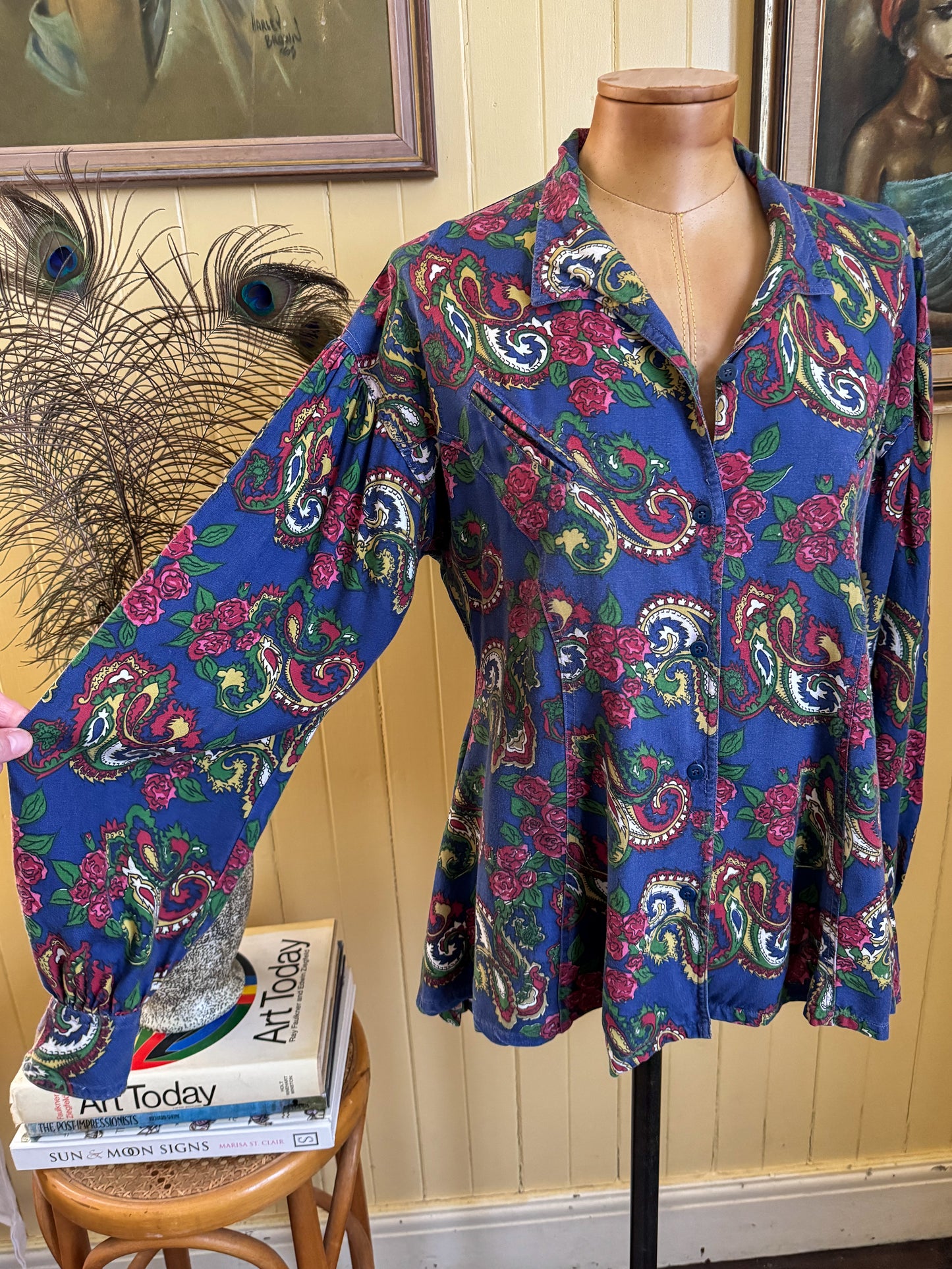 VINTAGE 1970S INDIAN COTTON PAISLEY BUTTON THROUGH BLOUSE M